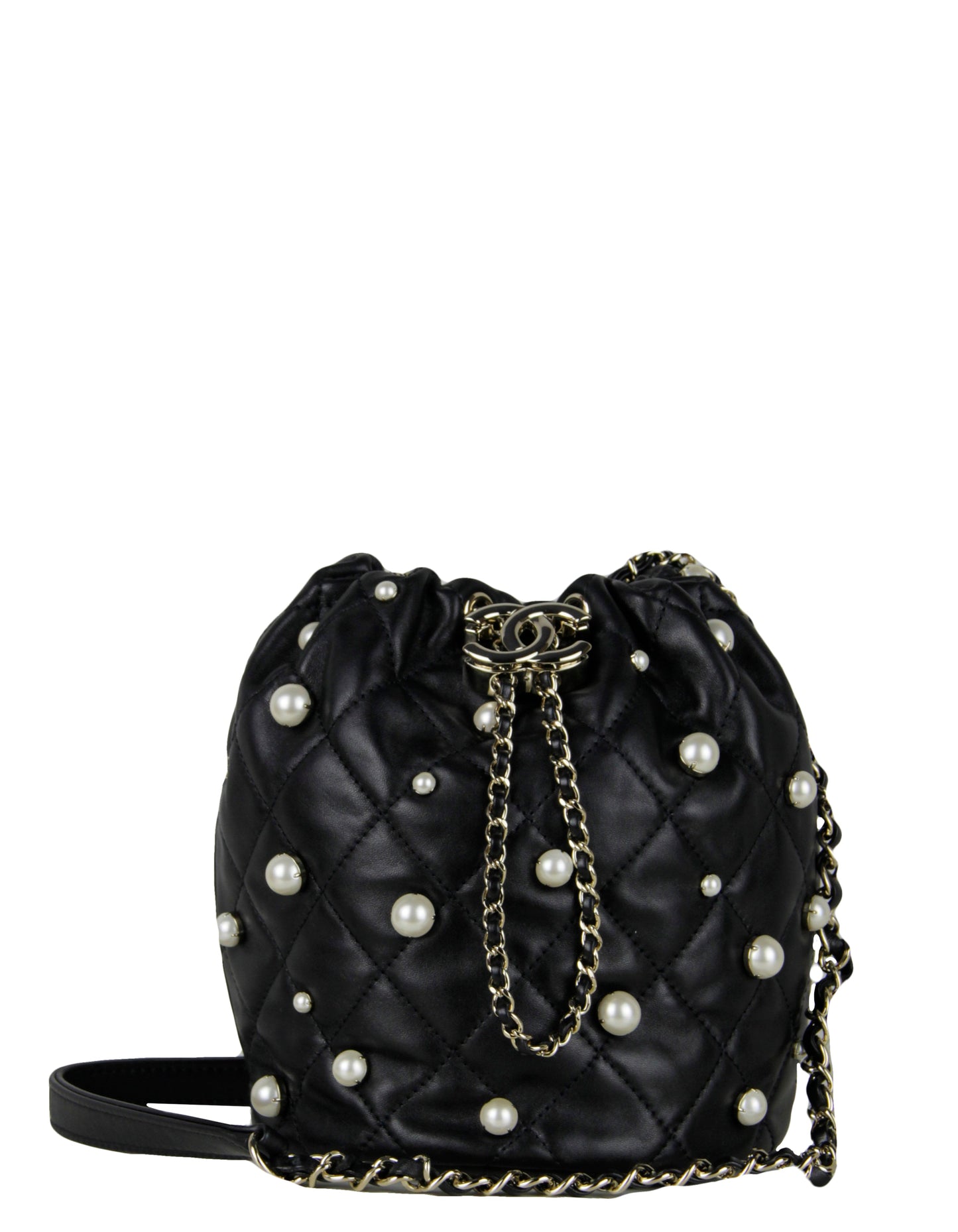 Chanel Black Leather Pearl Bucket Bucket Bag - Rovelle Bags