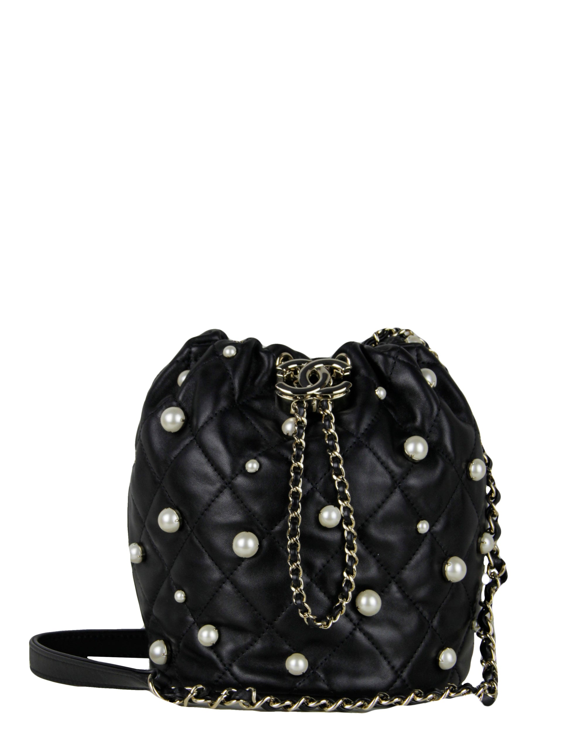 Chanel Black Leather Pearl Bucket Bucket Bag - Rovelle Bags