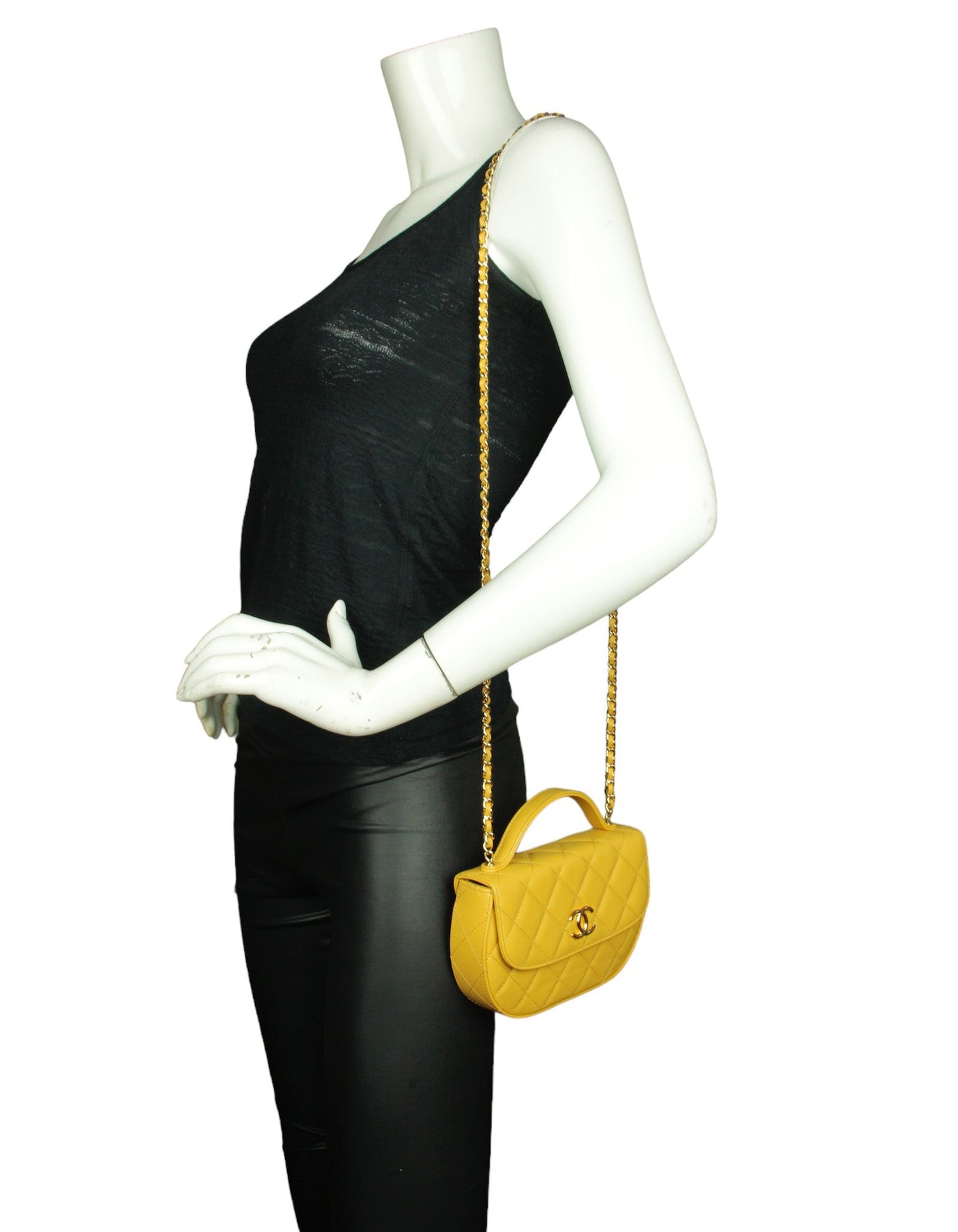 Chanel Mustard Yellow Lambskin Quilted Handle Crossbody Bag - Rovelle Bags