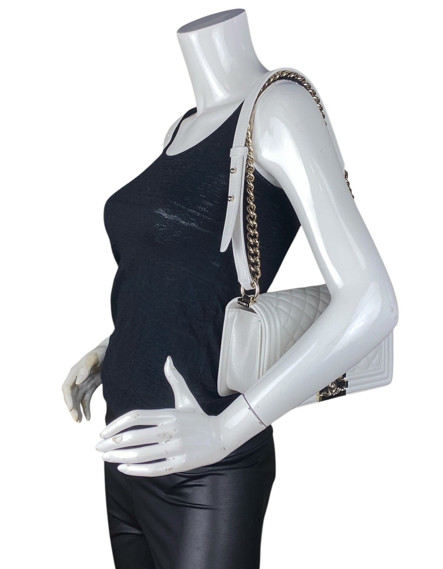 Chanel 2025 White Caviar Medium Boy Handbag - Rovelle Bags