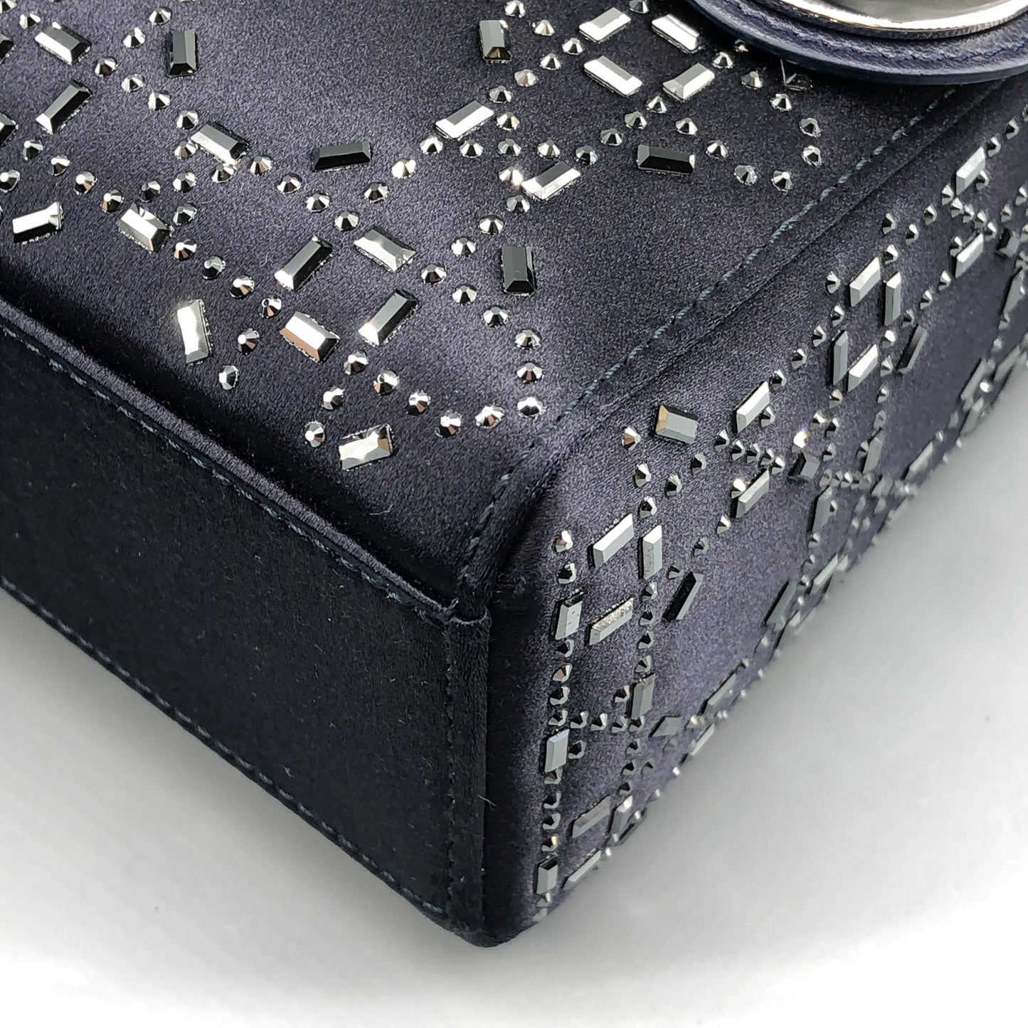 Christian Dior Lady Dior Mini Navy Cannage Satin with Crystals