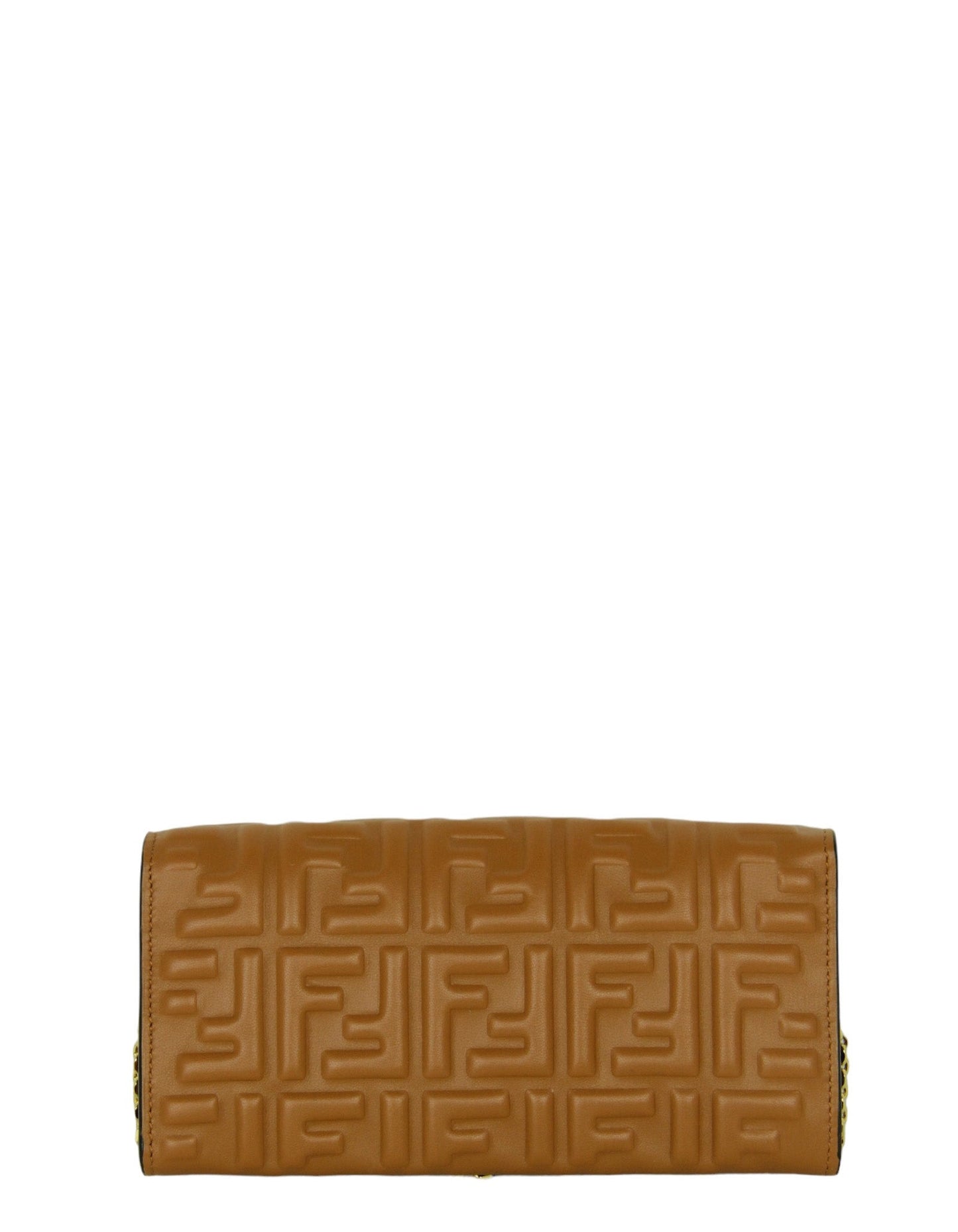 Fendi Brown Embossed Logo Baguette Continental Wallet With Chain