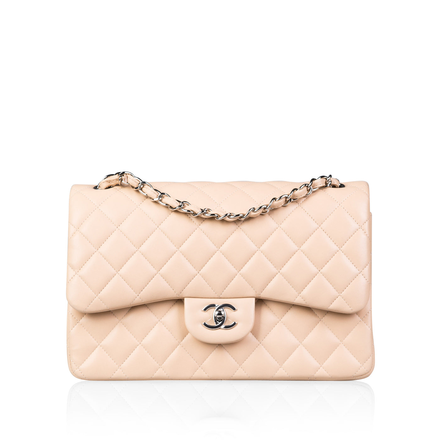 Chanel Classic Flap Lambskin Silver Shoulder Bag Style 13