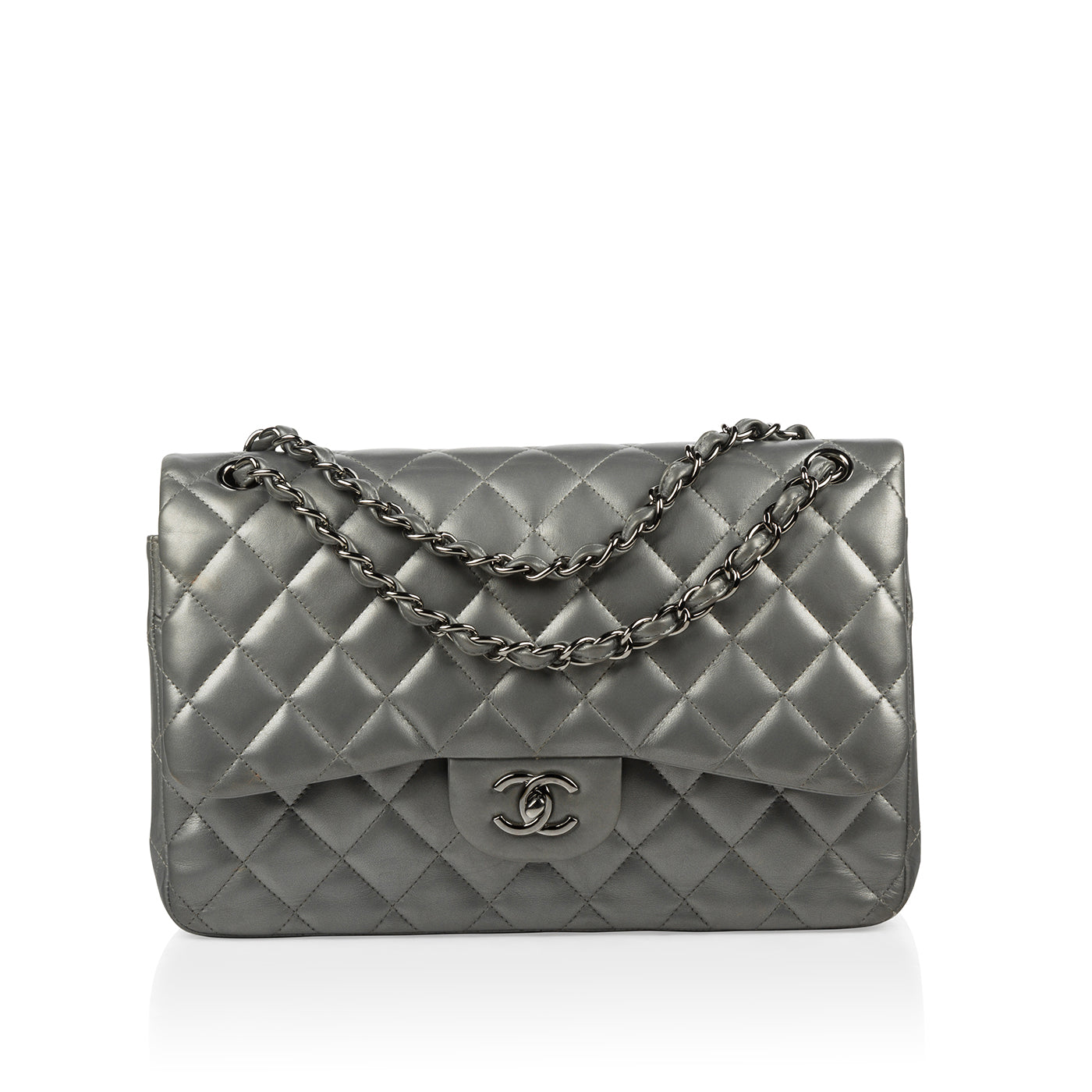 Chanel Classic Flap Lambskin Silver Shoulder Bag Style 29