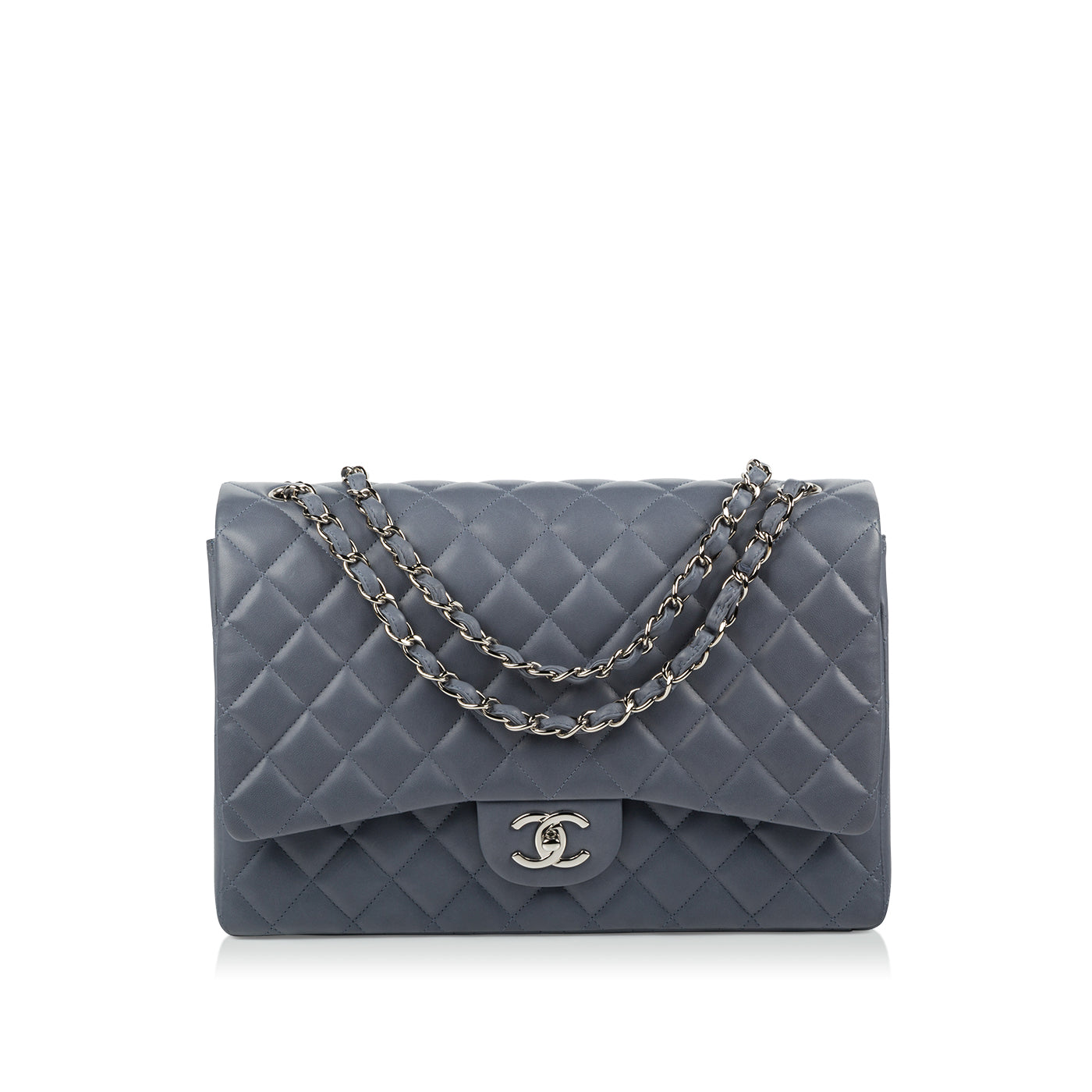 Chanel Classic Flap Lambskin Silver Shoulder Bag Style 30