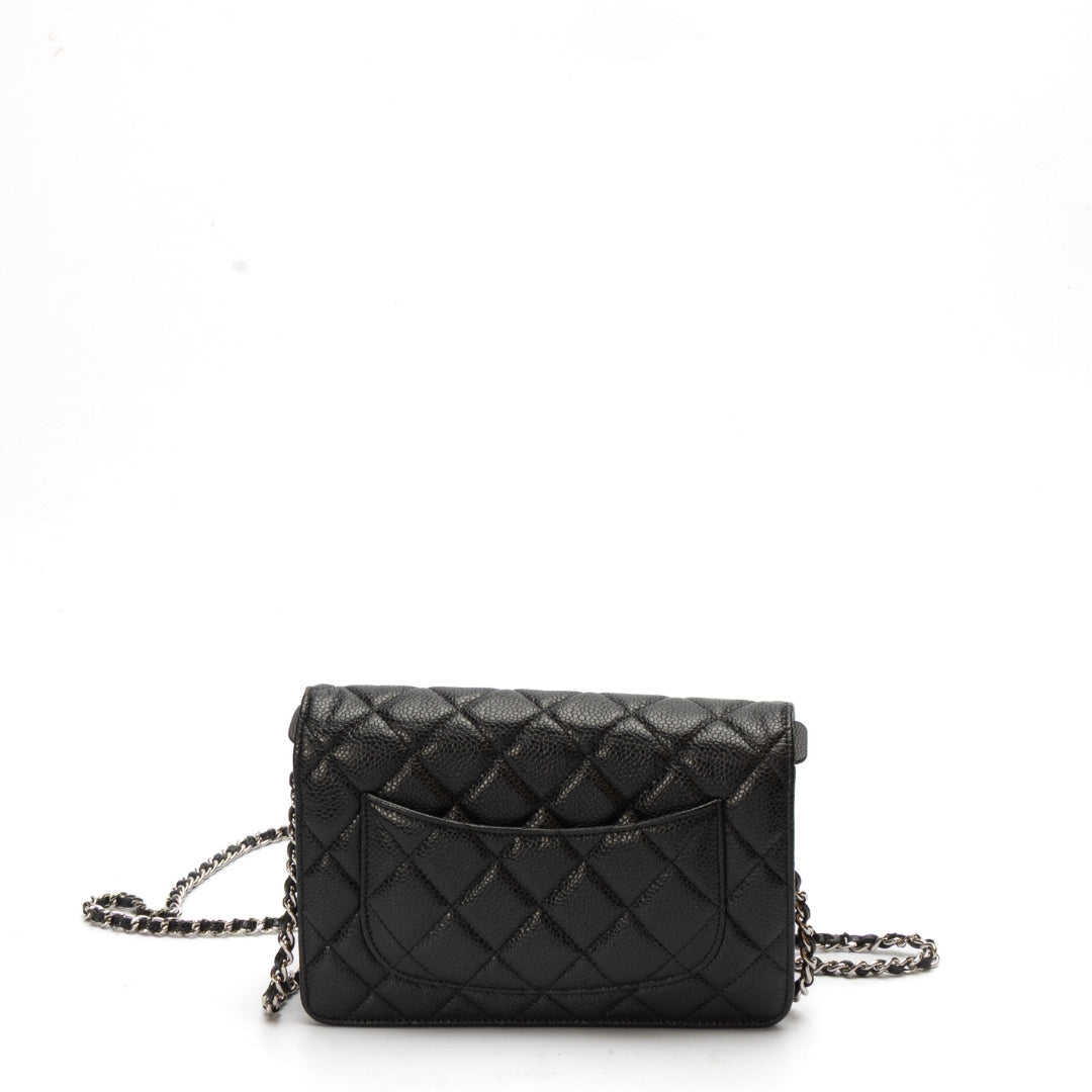Chanel Black Caviar Quilted Wallet on Crossbody Bag - Rovelle Bags
