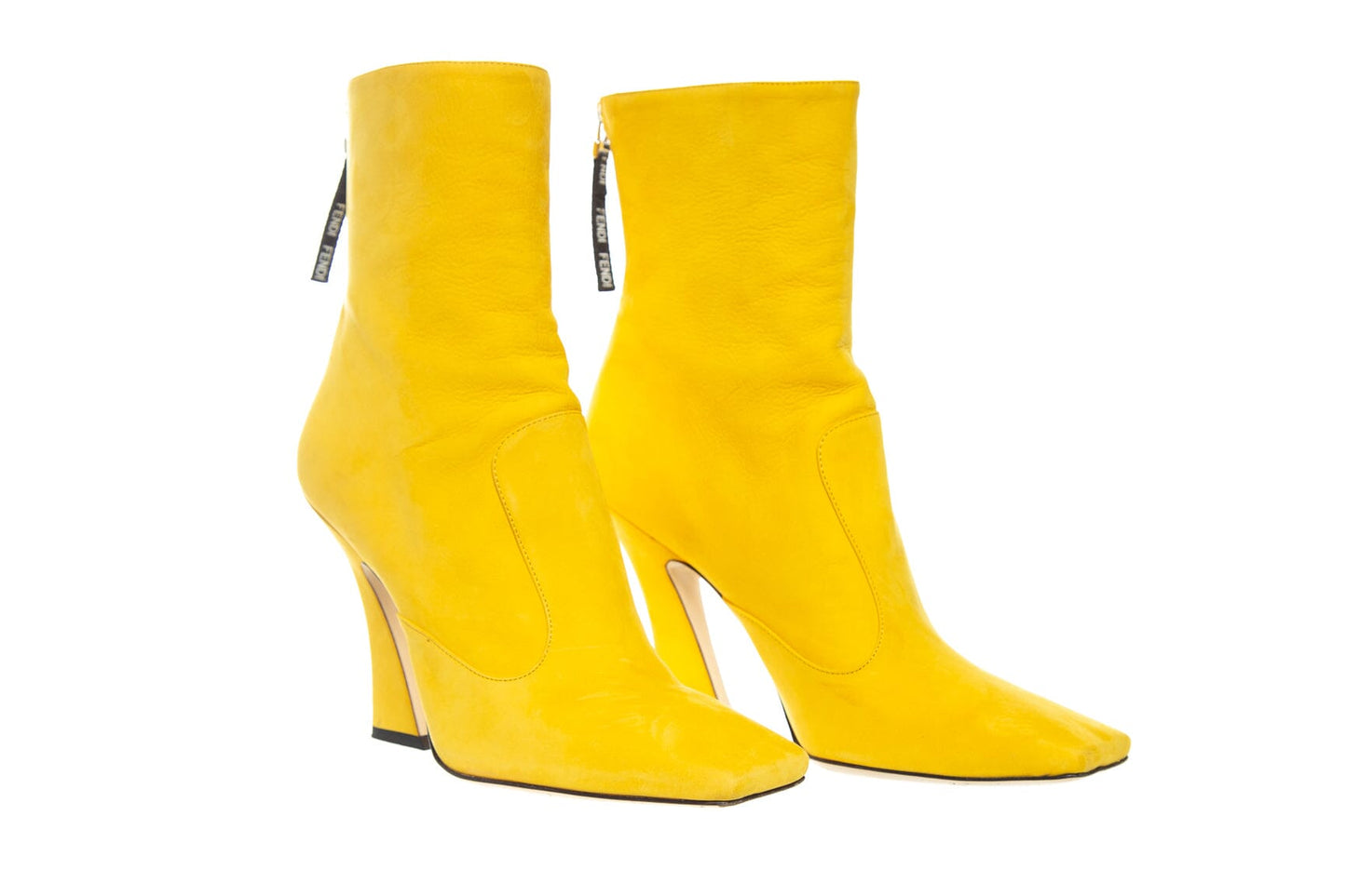 Fendi Yellow Leather Square Toe Boots SZ 36