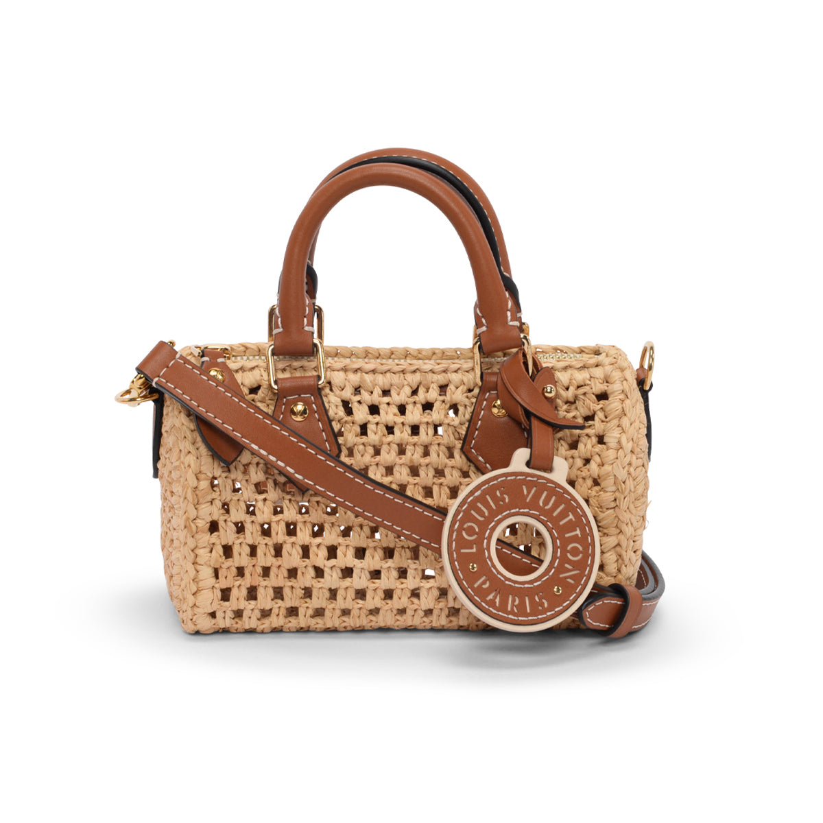 Louis Vuitton Tan Leather & Raffia Nano