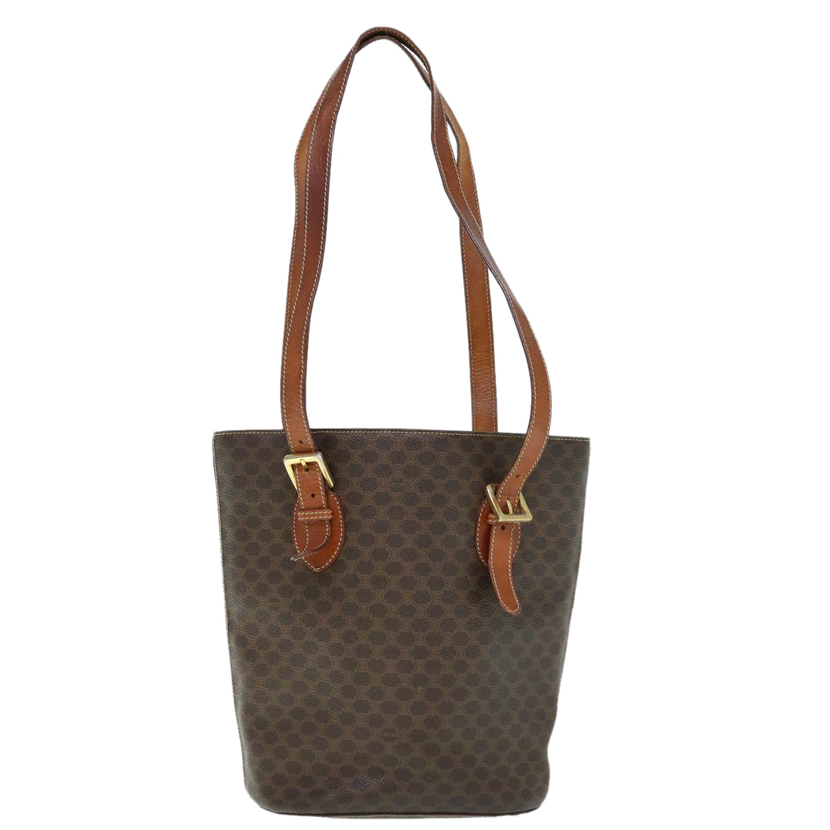 Luxury CELINE Macadam Canvas Shoulder Bag PVC Leather Brown 60044