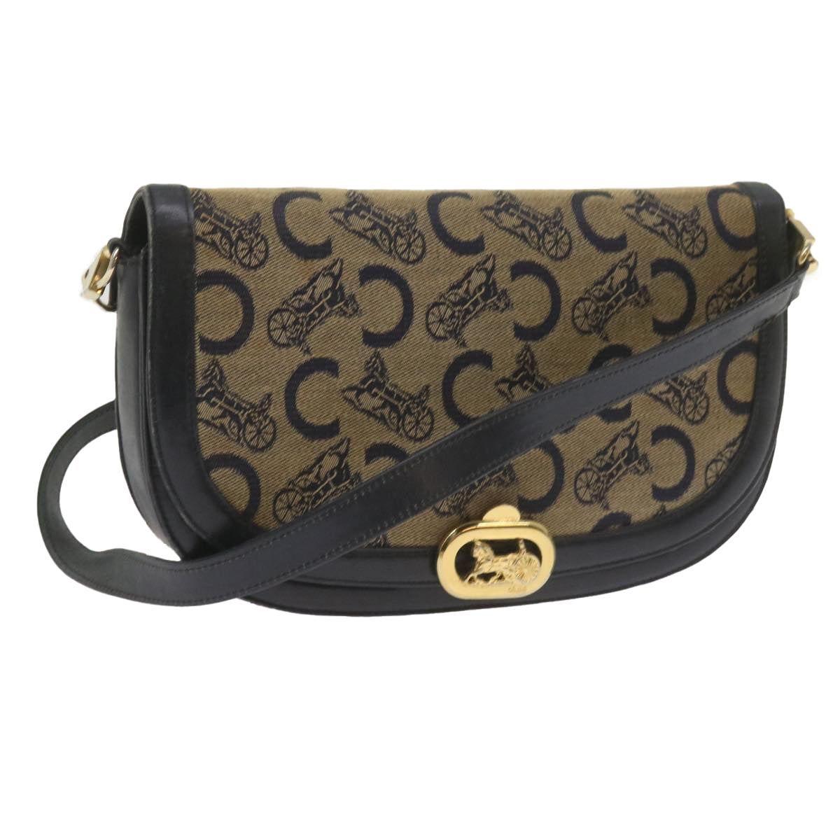 Luxury CELINE C Macadam Canvas Shoulder Bag Navy 60439