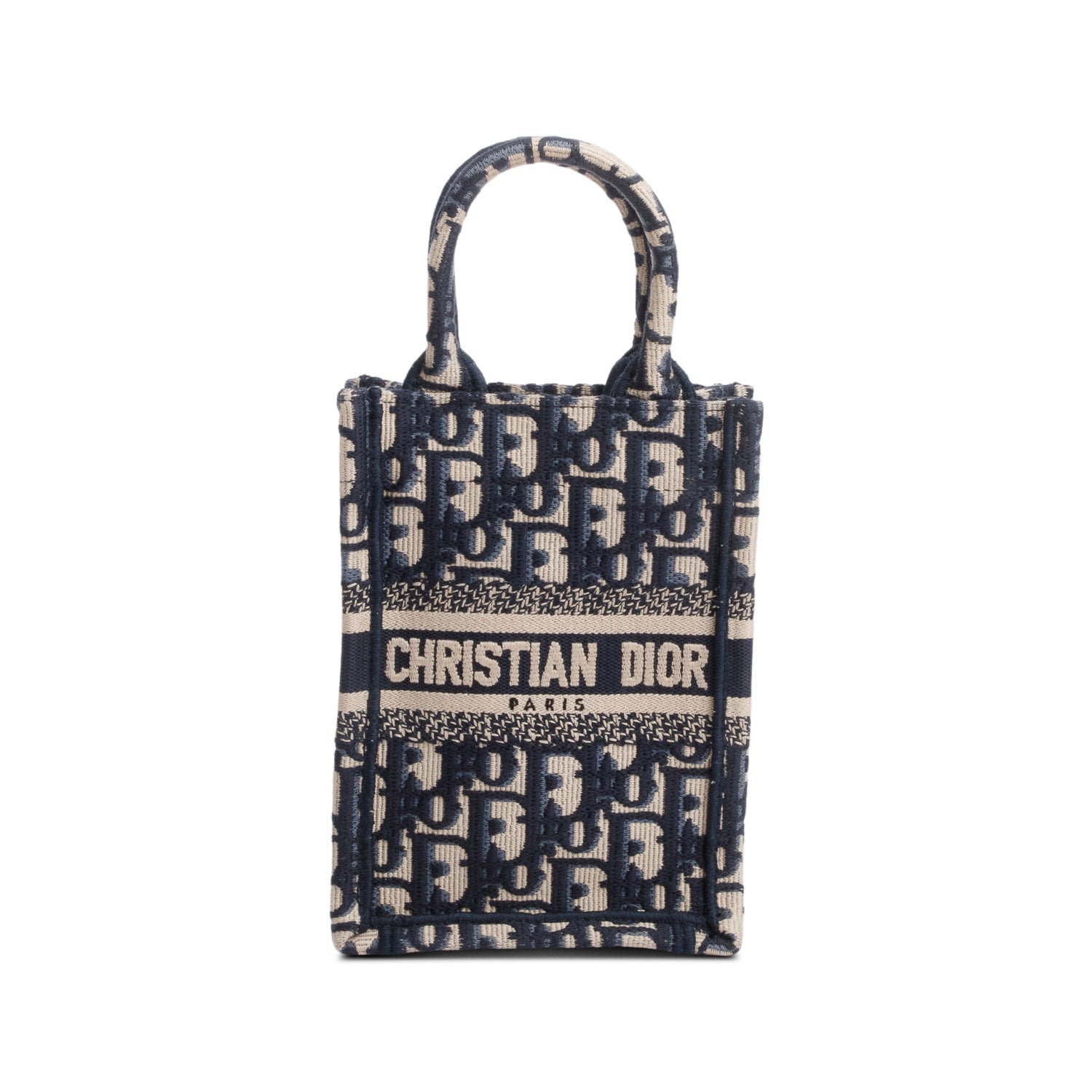 Christian Dior 2022 Blue Oblique Embroidery Mini Vertical Book Tote