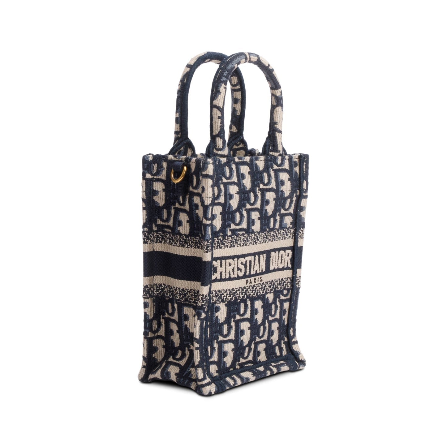Christian Dior 2022 Blue Oblique Embroidery Mini Vertical Book Tote
