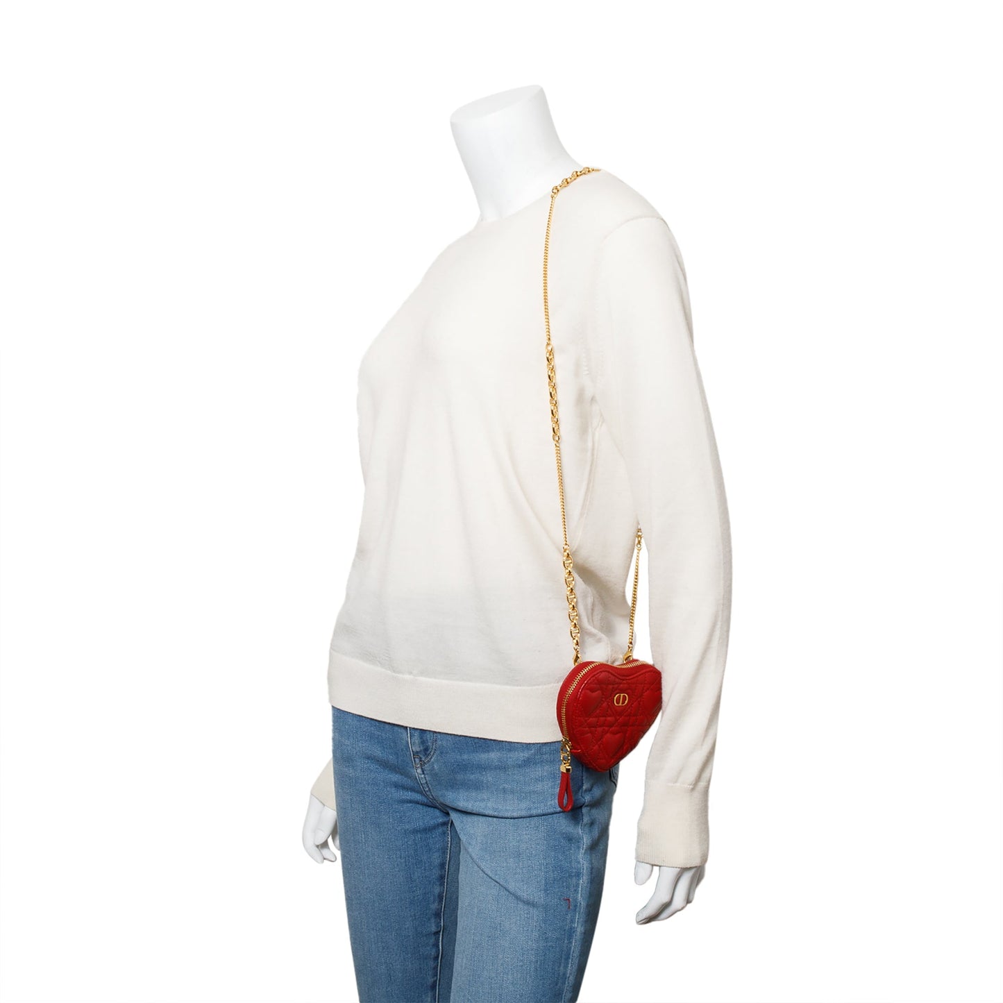 Christian Dior 2023 Red Cannage Calfskin Leather Dioramour Caro Heart Chain Pouch