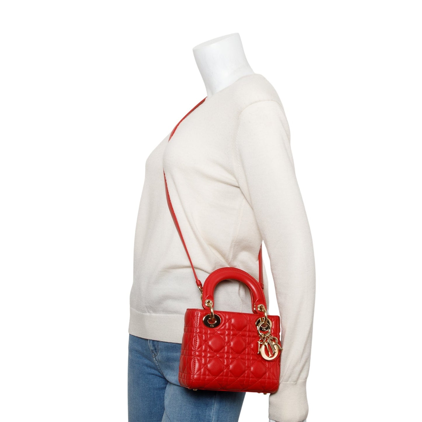 Christian Dior Red Cannage Leather Mini Lady Dior Bag