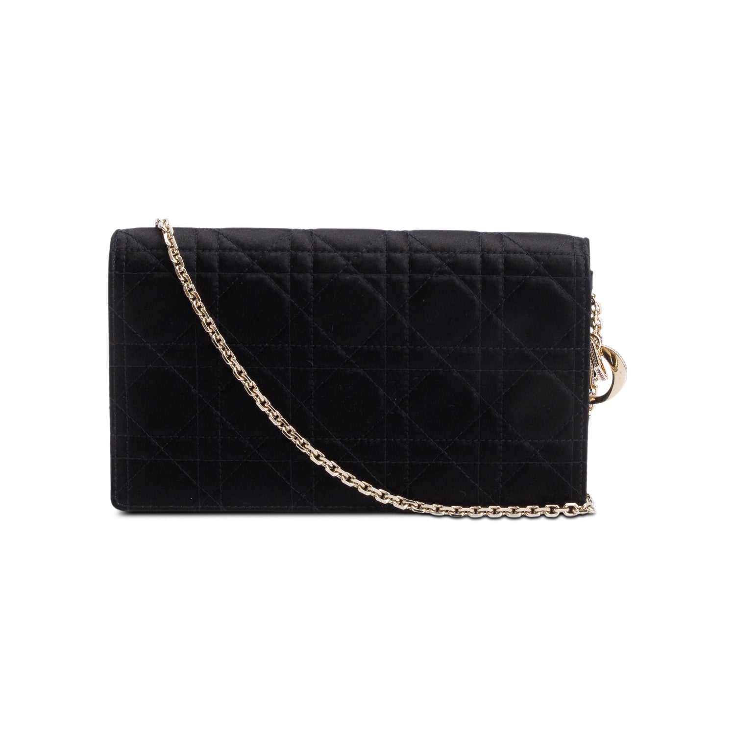 Christian Dior Black Cannage Satin Lady Dior Chain Pouch