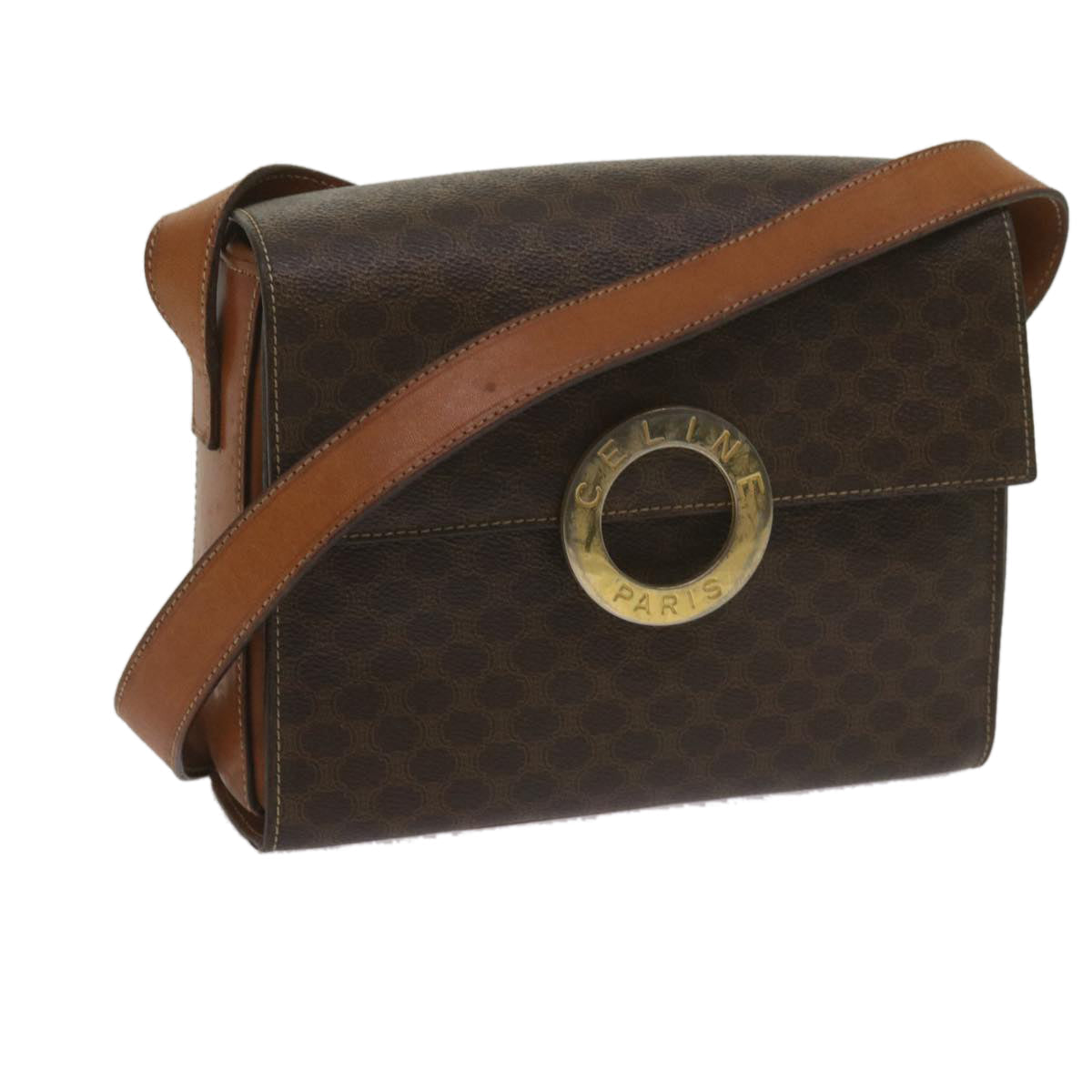 Luxury CELINE Macadam Canvas Shoulder Bag PVC Leather Brown 60985