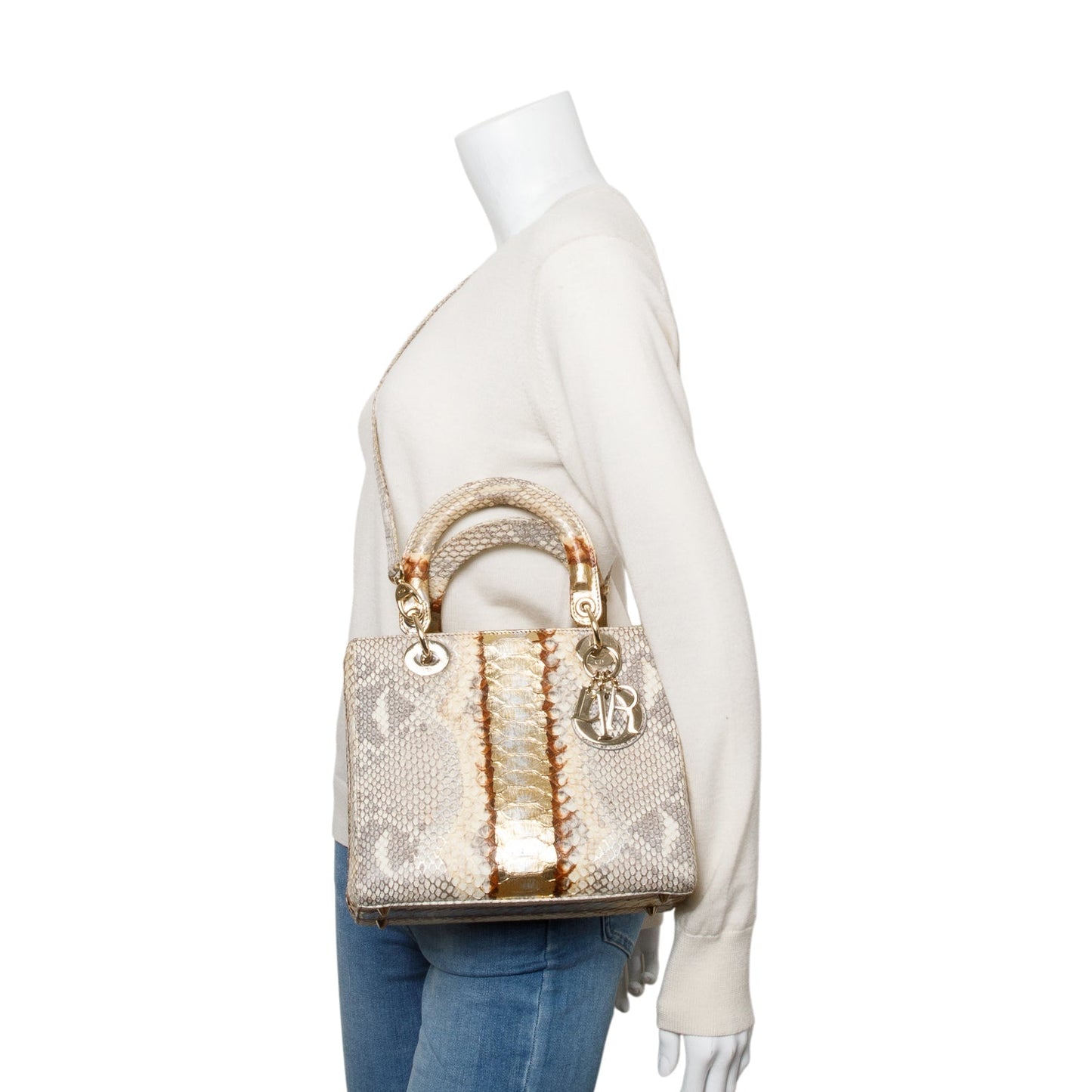 Christian Dior Gold Royal Python Medium Lady Dior Bag