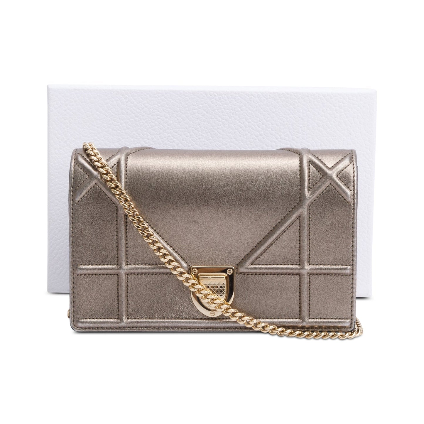 Christian Dior Metallic Gold Diorama Wallet on Chain