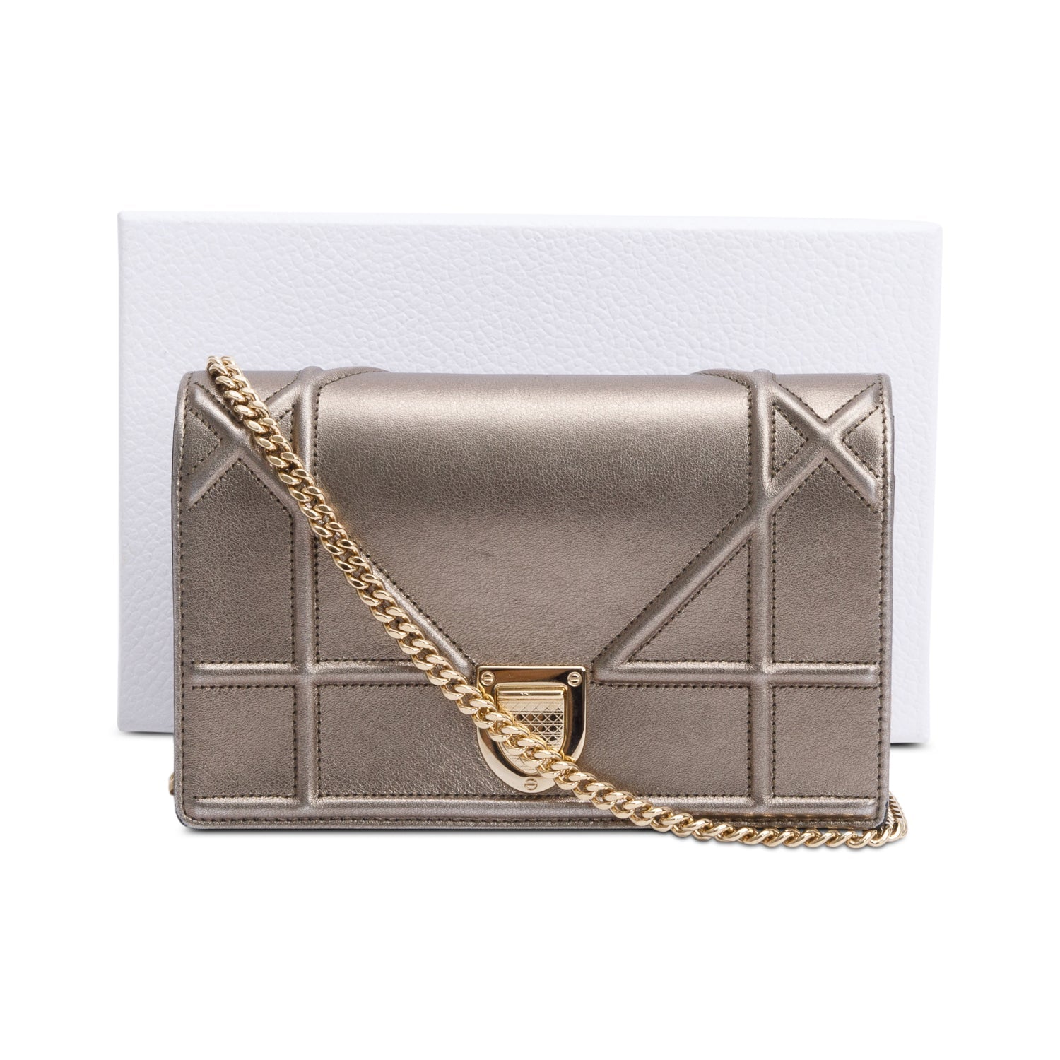 Christian Dior Metallic Gold Diorama Wallet on Chain