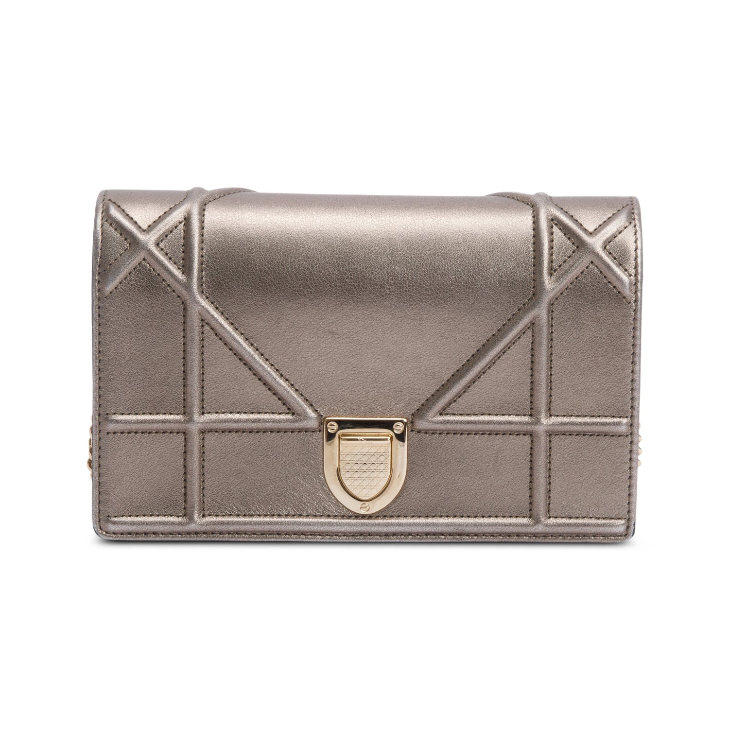 Christian Dior Metallic Gold Diorama Wallet on Chain