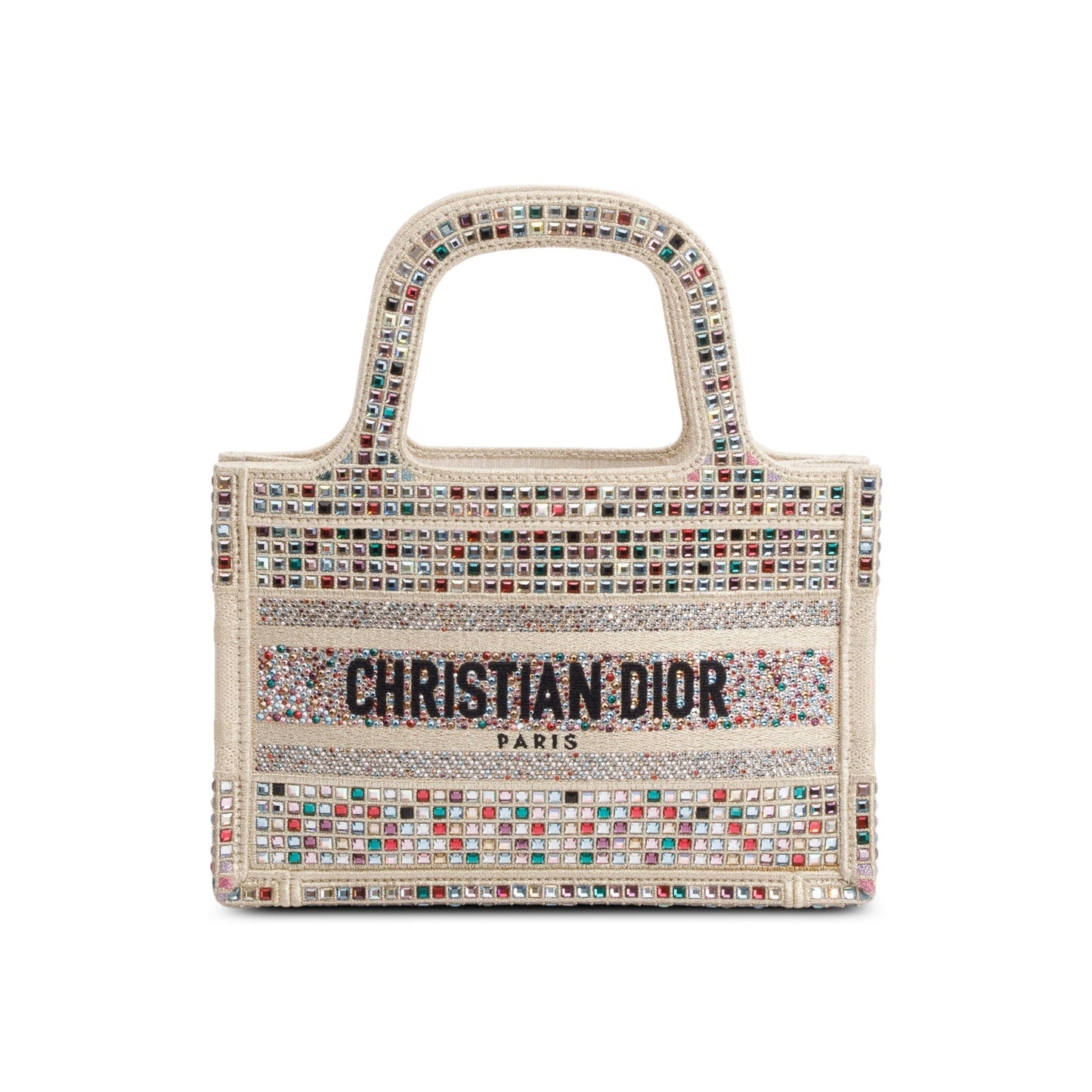 Christian Dior 2022 Metallic Gold Embroidery Crystal Embellished Mini Book Tote