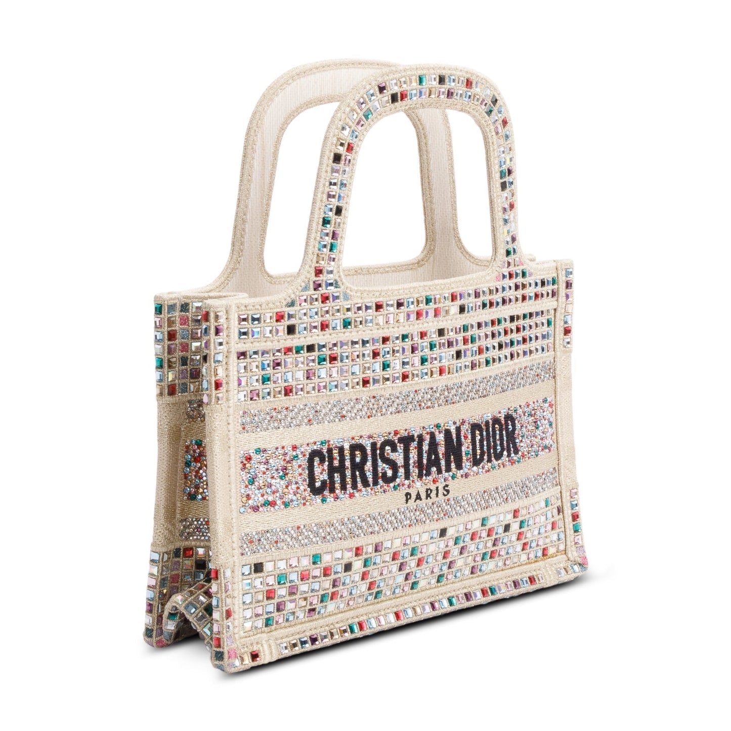 Christian Dior 2022 Metallic Gold Embroidery Crystal Embellished Mini Book Tote