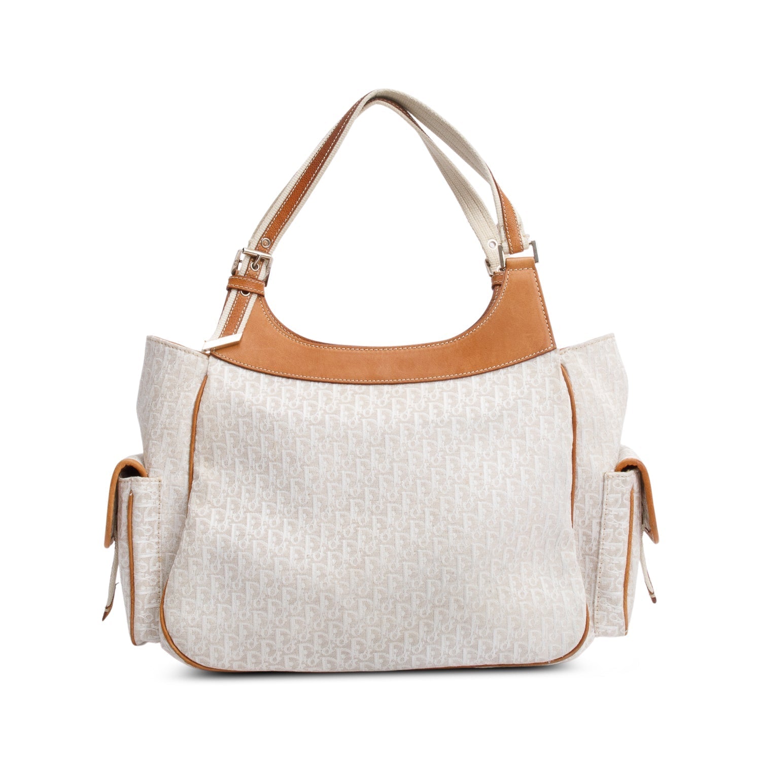 Christian Dior White Diorissimo Tan Leather Multi-Pocket Tote