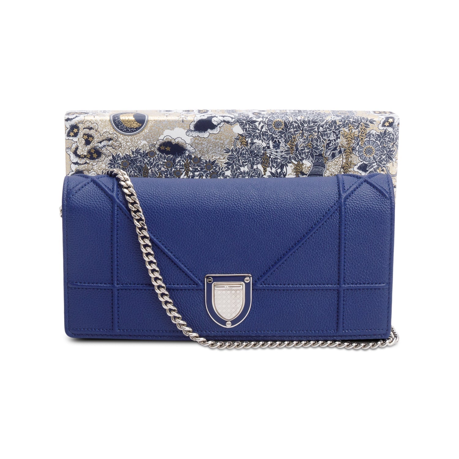 Christian Dior Blue Grained Calfskin Leather Diorama Croisiere Wallet on Chain