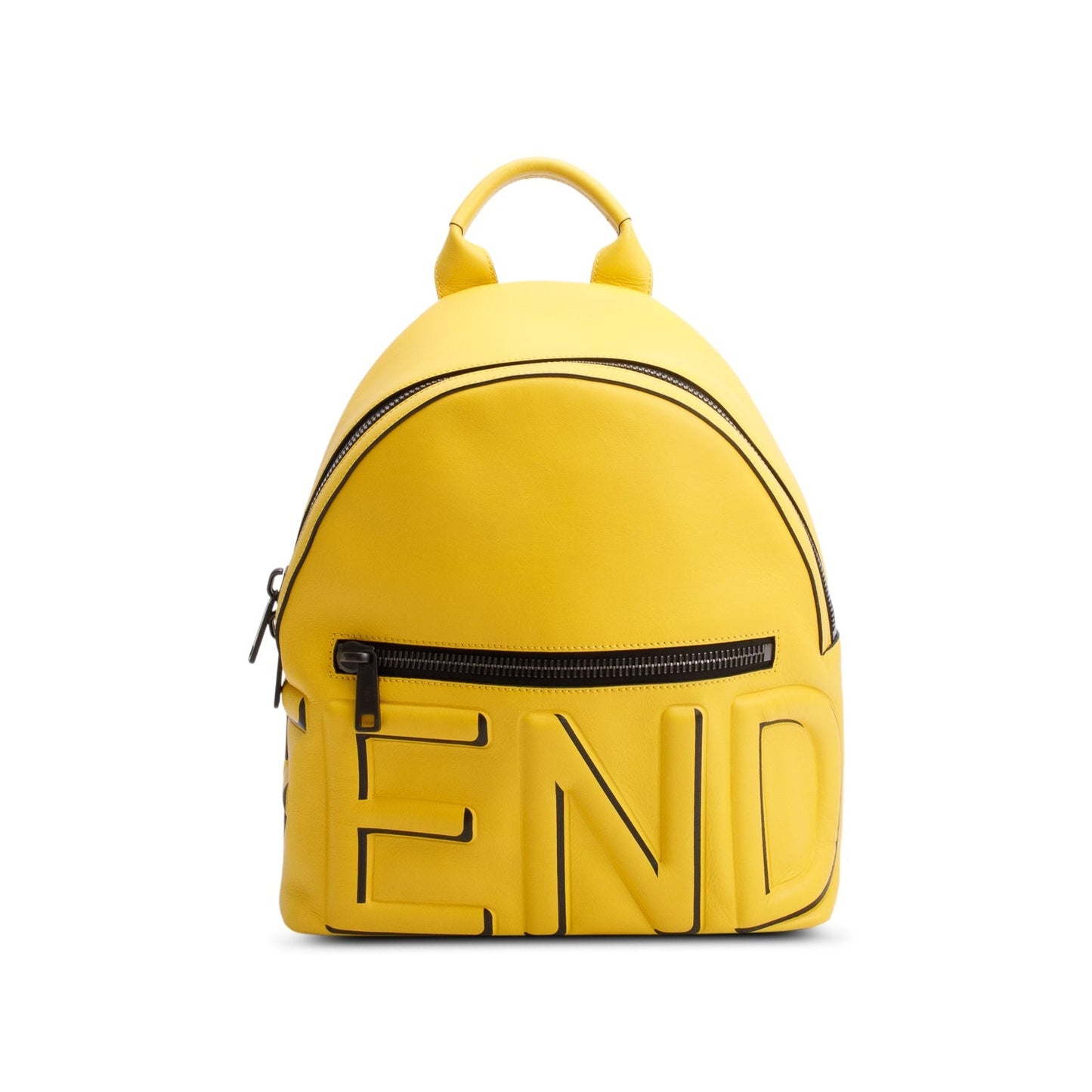 Fendi Yellow Calfskin Leather Embossed Logo Backpack