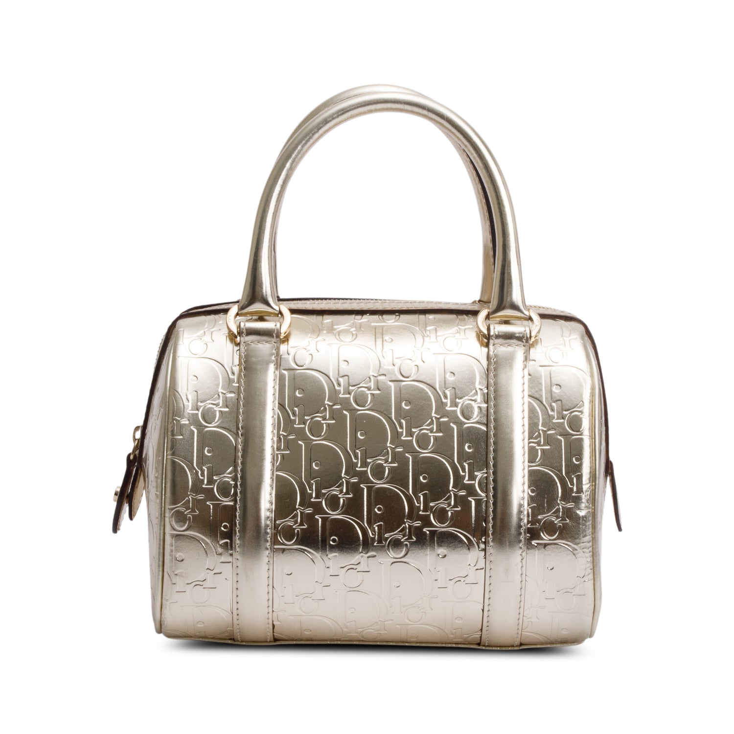 Christian Dior Metallic Gold Oblique Embossed Leather Trotter Boston Bag