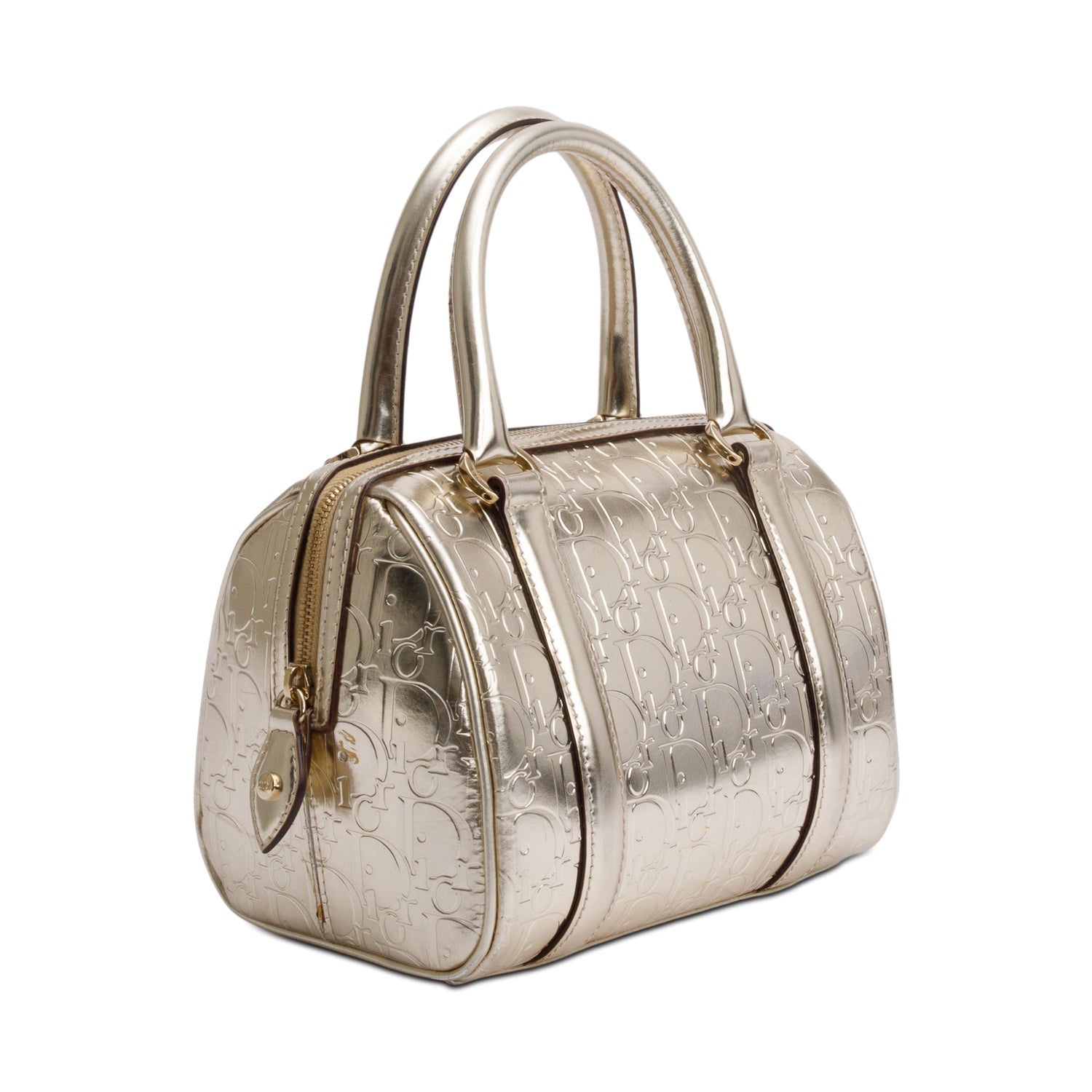 Christian Dior Metallic Gold Oblique Embossed Leather Trotter Boston Bag