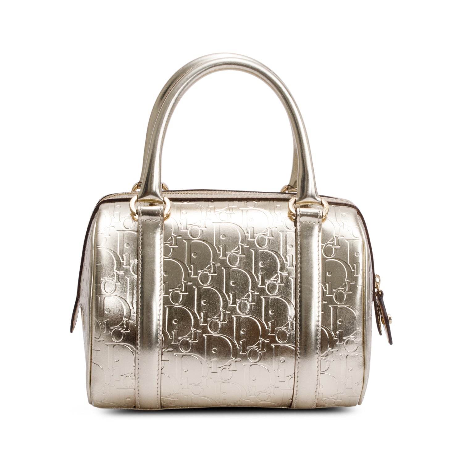 Christian Dior Metallic Gold Oblique Embossed Leather Trotter Boston Bag