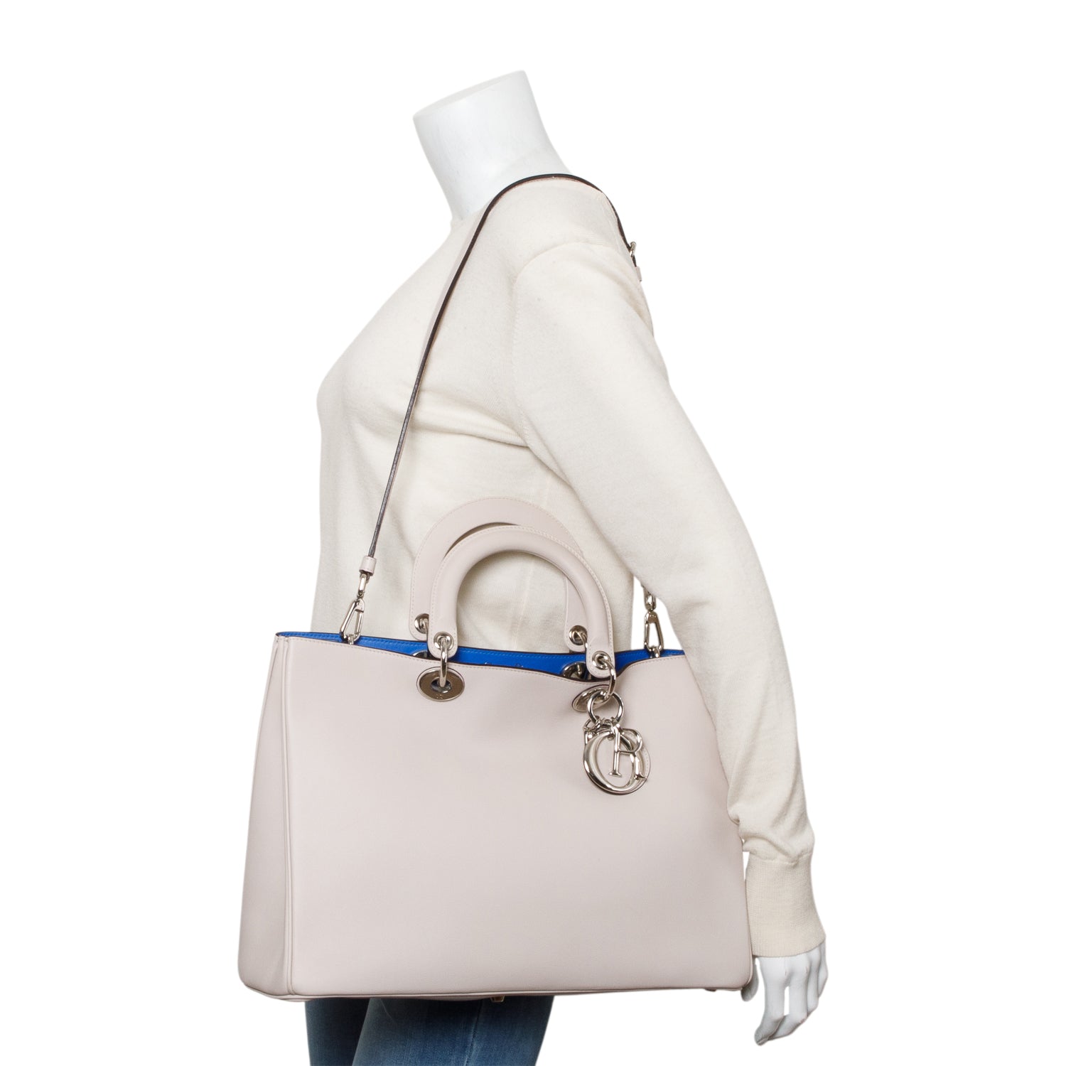Christian Dior Ivory Calfskin Leather Large Diorissimo Tote
