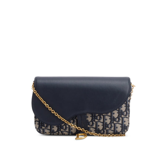 Christian 2024 Dior Oblique Jacquard Medium Saddle Pouch with Chain