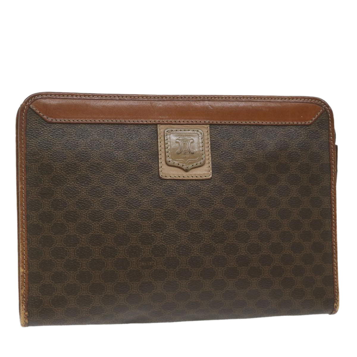 Luxury CELINE Macadam Canvas Clutch Bag PVC Leather Brown 61892