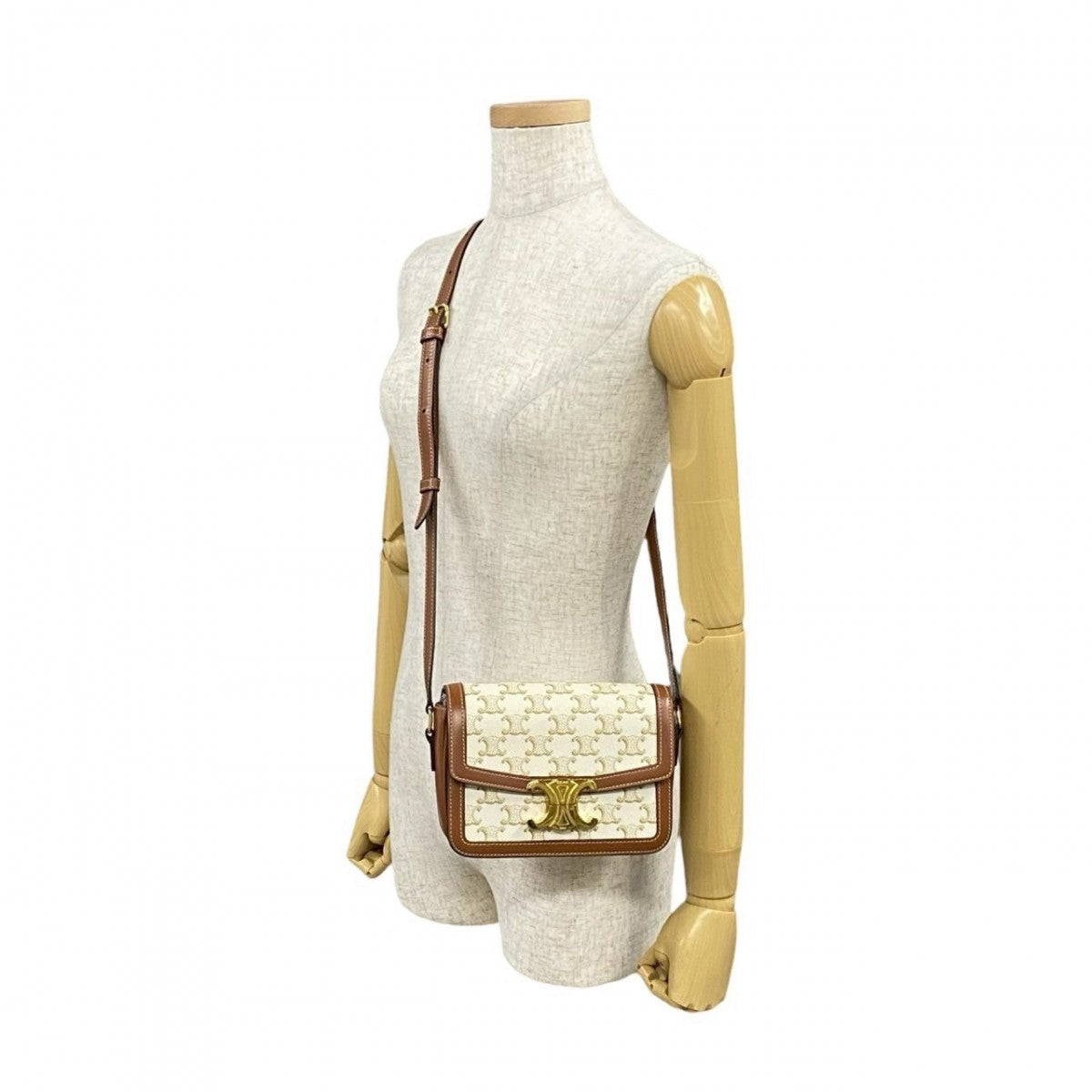 CELINE Shoulder Bag Leather, PVC Brown logo Metal Teen Triomphe Women