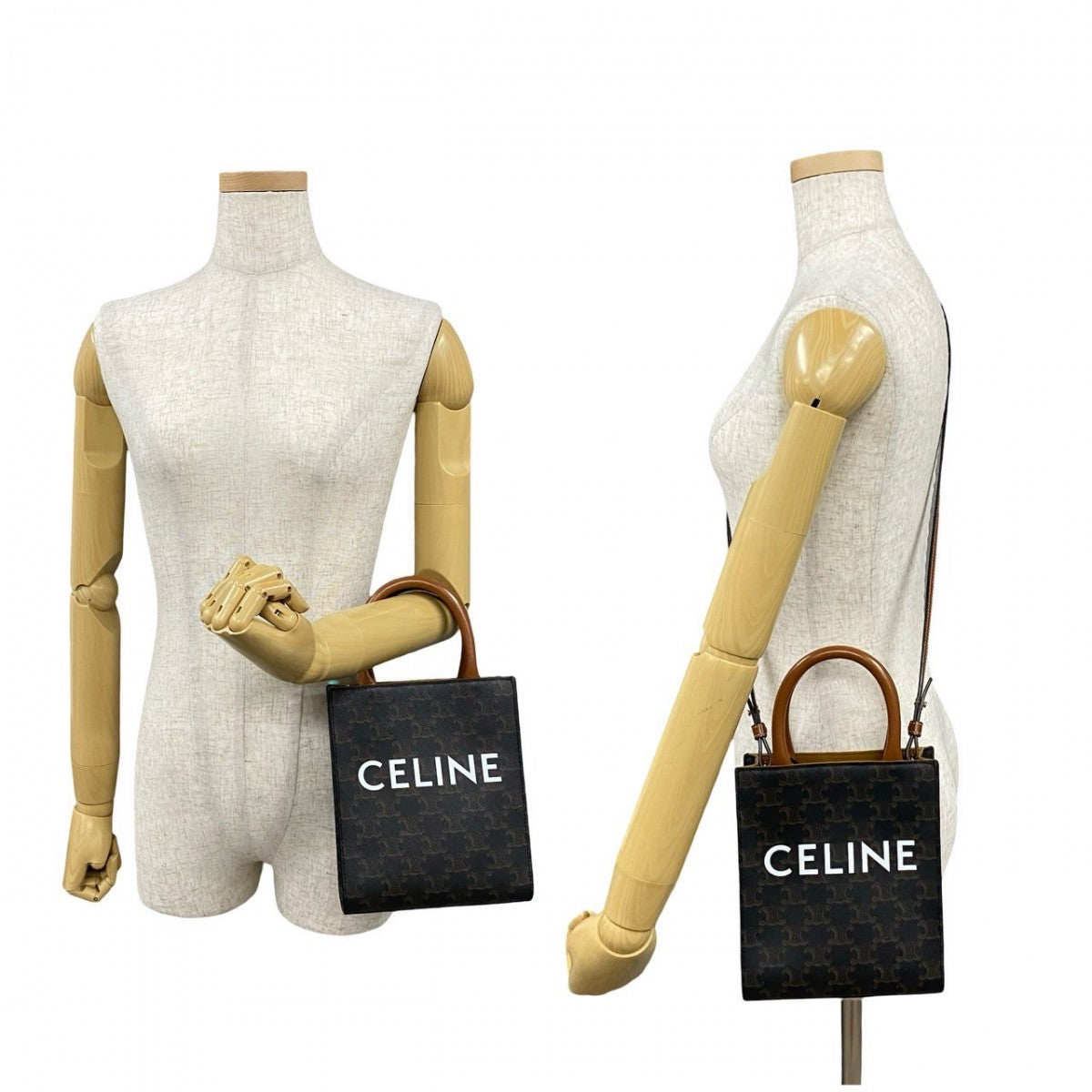 CELINE Shoulder Bag Leather, PVC Brown Vertical hippo mini Women