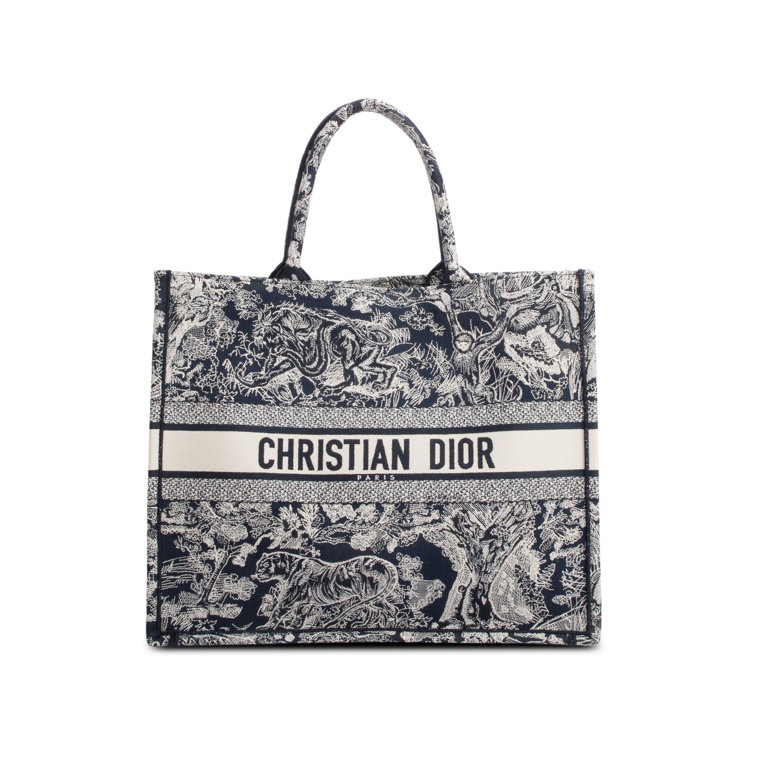 Christian Dior 2022 Large Ecru and Blue Toile de Jouy Embroidery Canvas Book Tote
