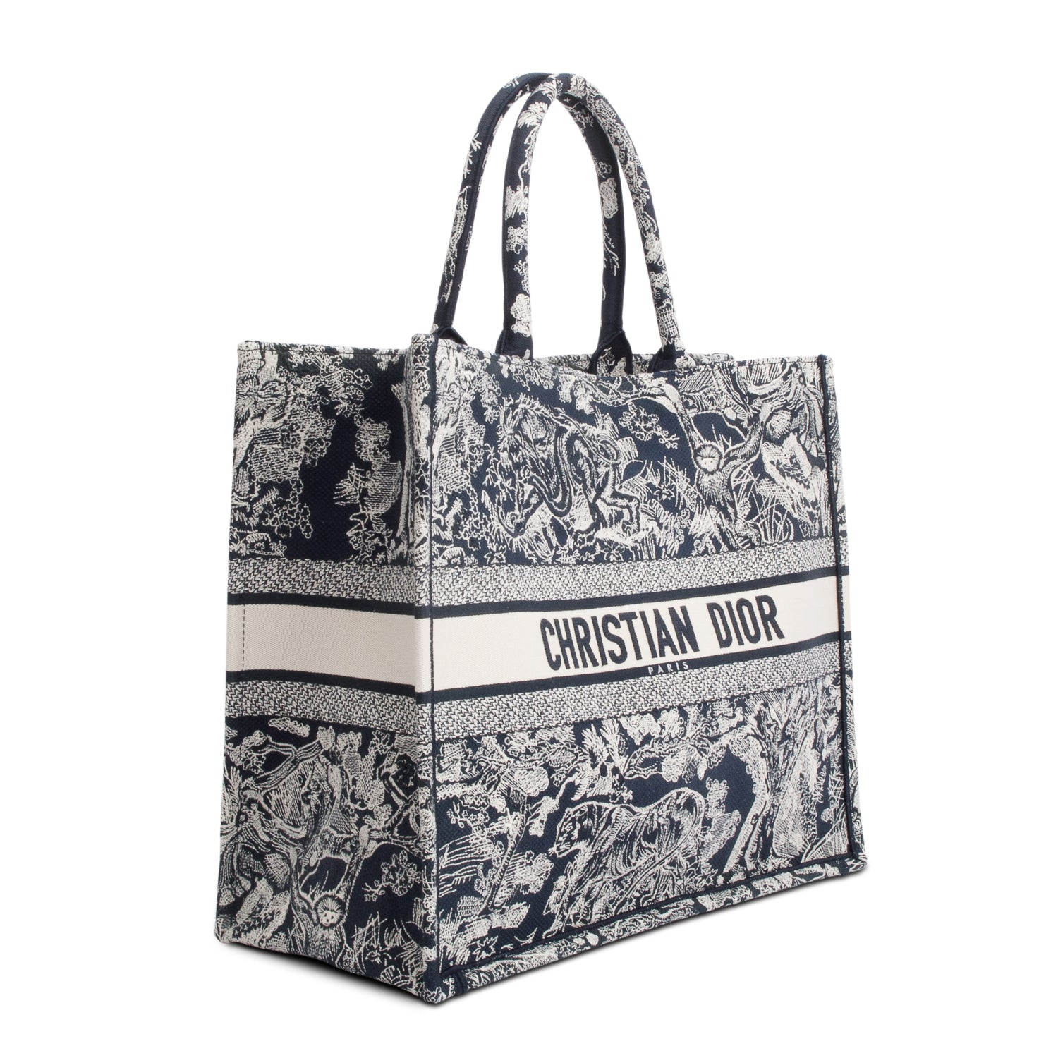 Christian Dior 2022 Large Ecru and Blue Toile de Jouy Embroidery Canvas Book Tote