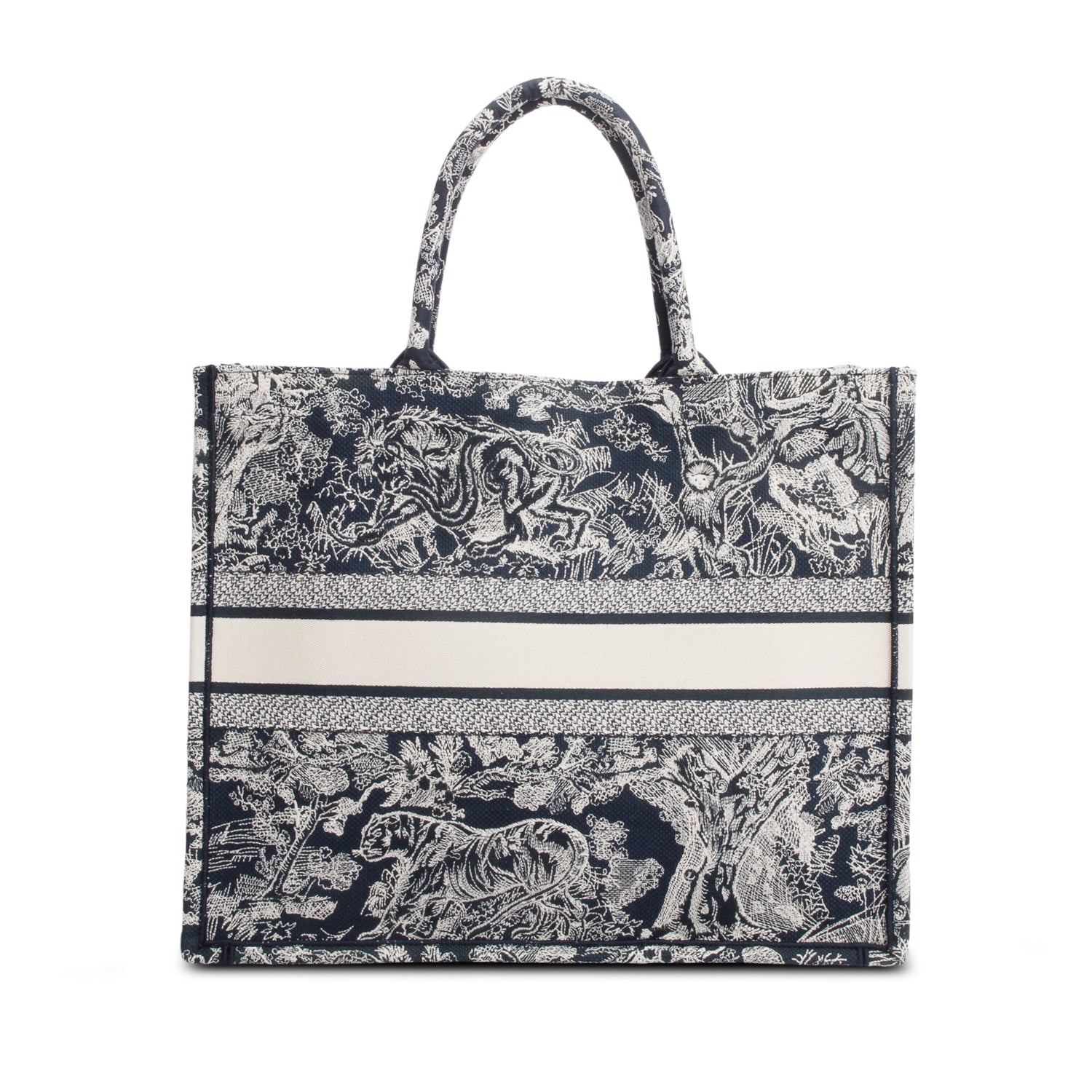 Christian Dior 2022 Large Ecru and Blue Toile de Jouy Embroidery Canvas Book Tote
