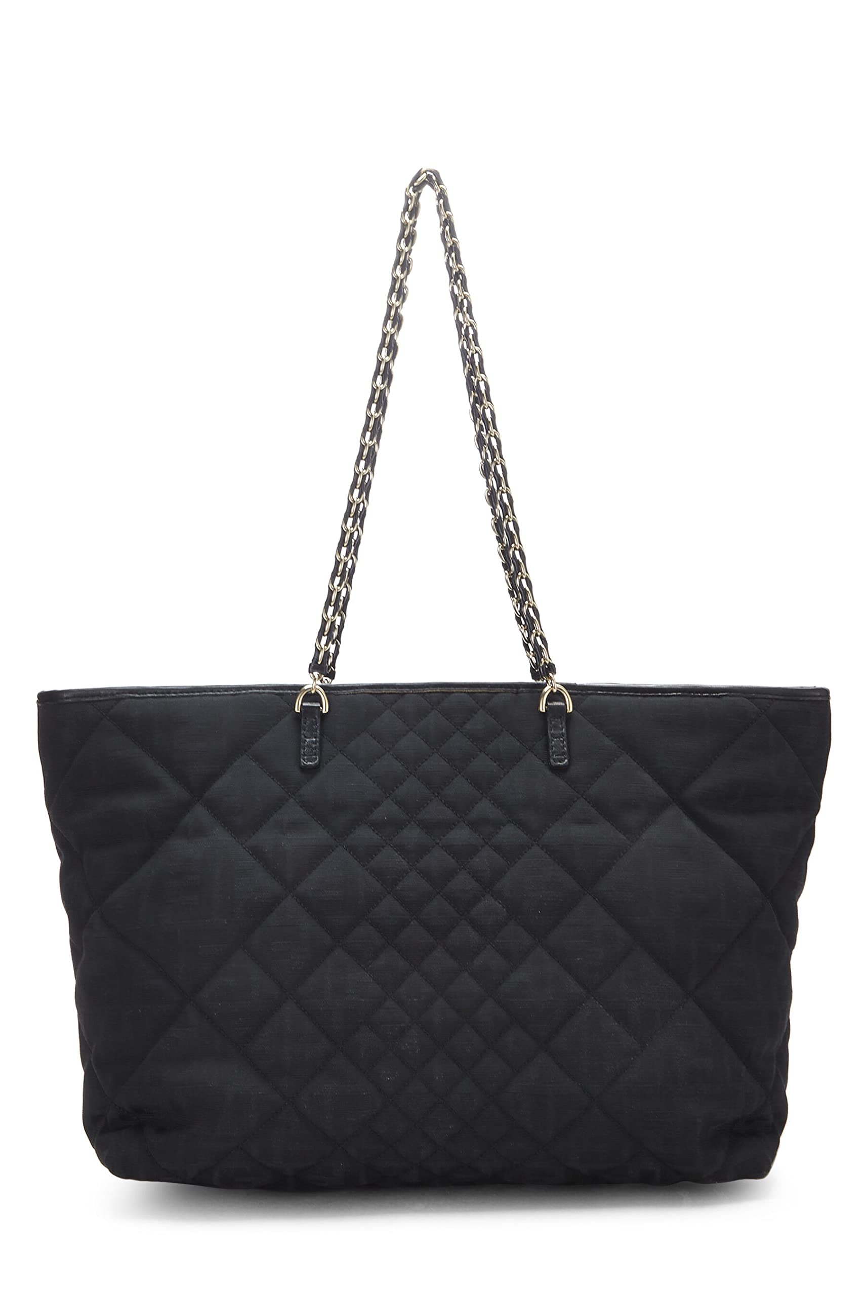 Fendi, Black Quilted Canvas Chain Tote, Black