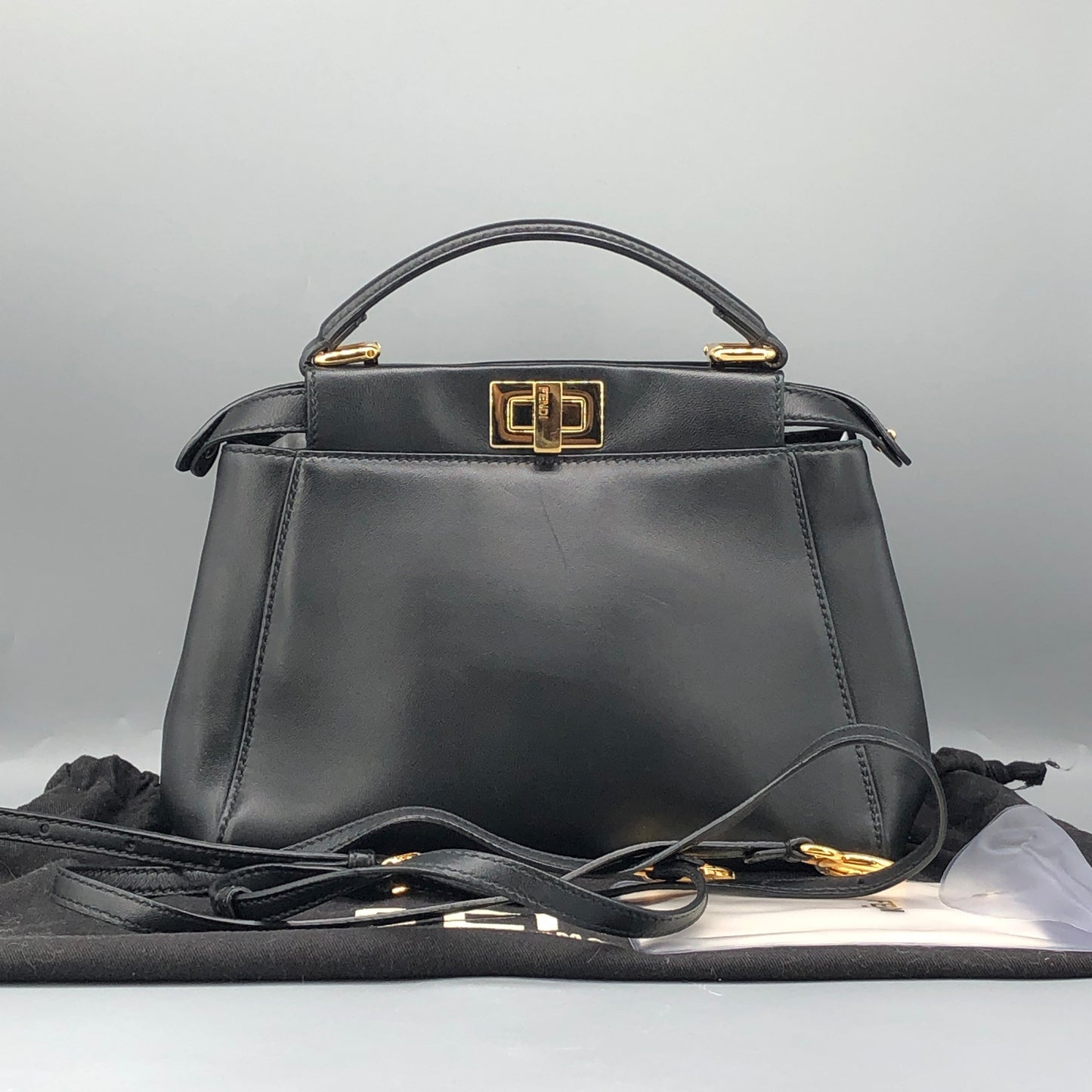Fendi Mini Black Smooth Leather Peekaboo Handbag