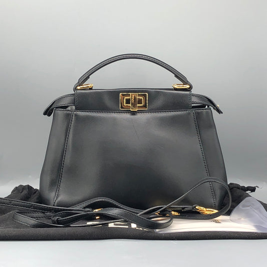 Fendi Mini Black Smooth Leather Peekaboo Handbag