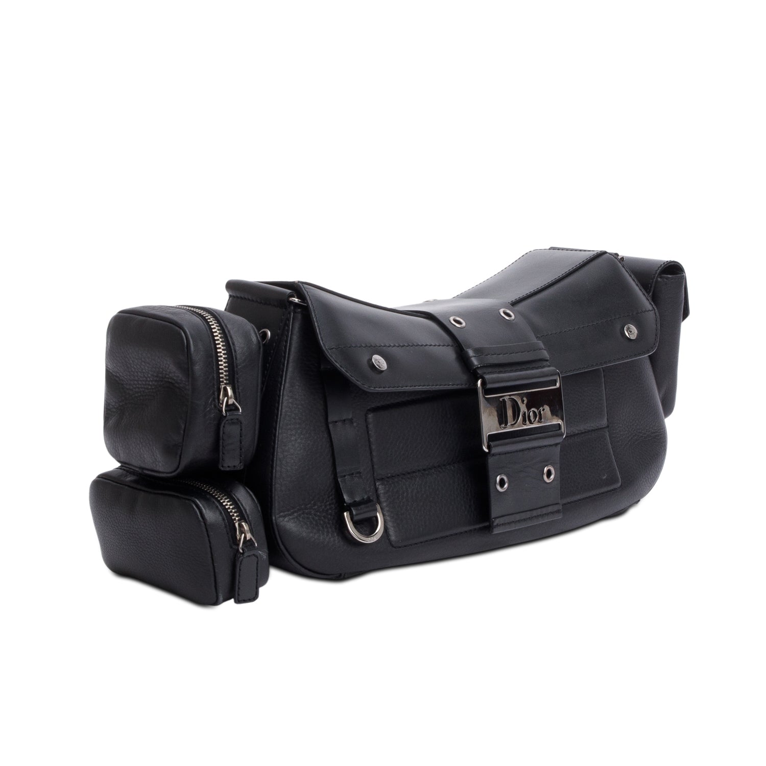 Christian Dior Black Leather Street Chic Columbus Cargo Shoulder Bag