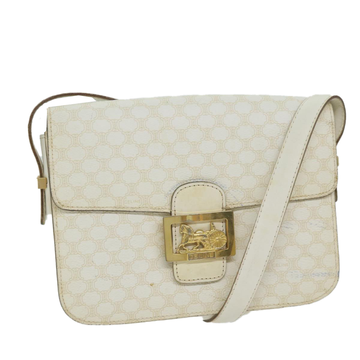 Luxury CELINE Macadam Canvas Shoulder Bag PVC Leather Whe 62462