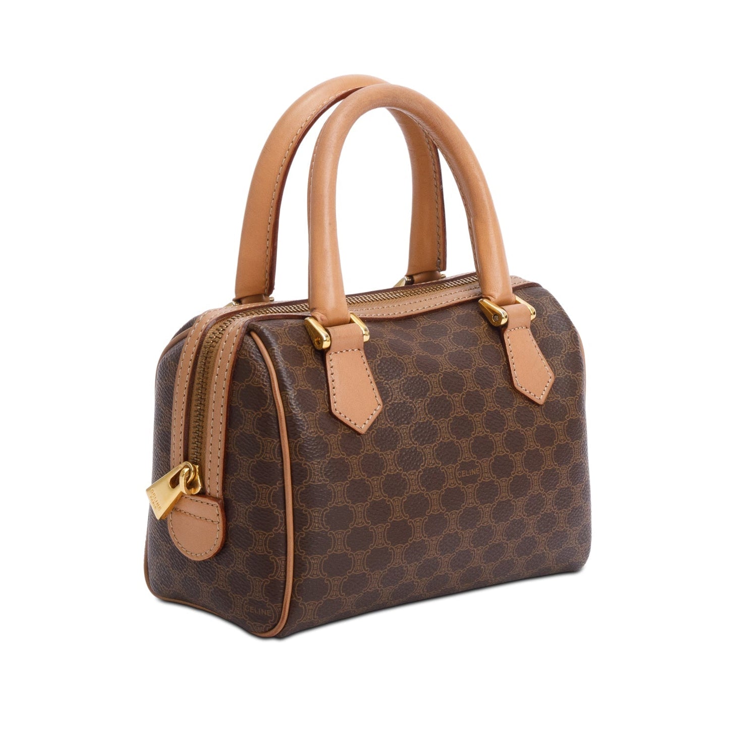 Celine Brown Triomphe Canvas Small Boston Bag