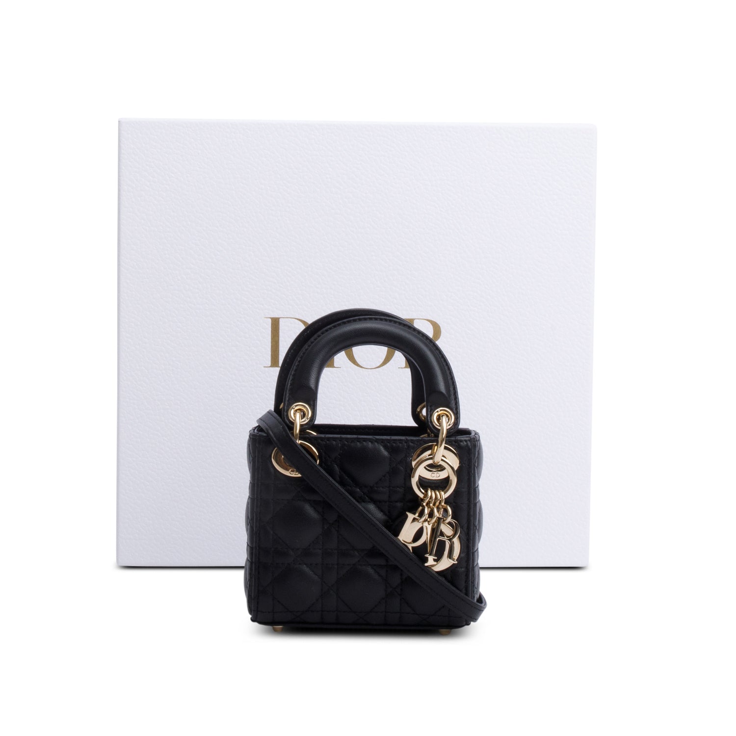 Christian Dior 2022 Black Leather Micro Lady Dior Bag