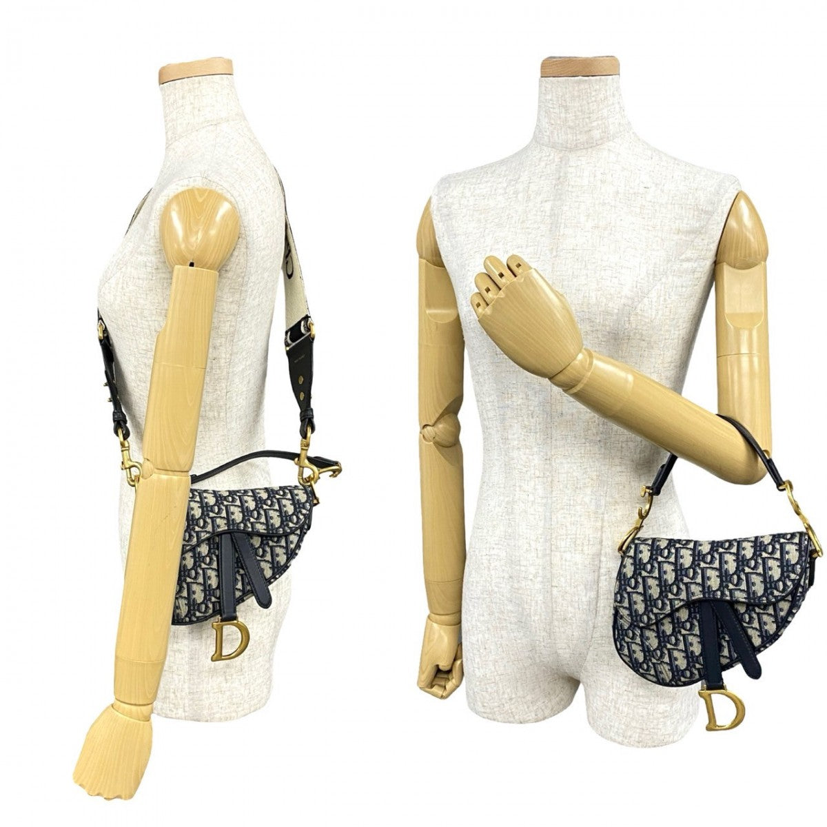 Dior Shoulder Bag Leather, Canvas Navy Trotter Pattern Oblique Saddle bag Women