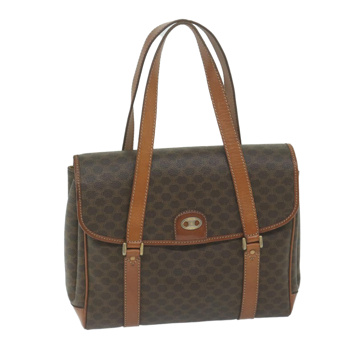 Luxury CELINE Macadam Canvas Hand Bag PVC Leather Brown 62676