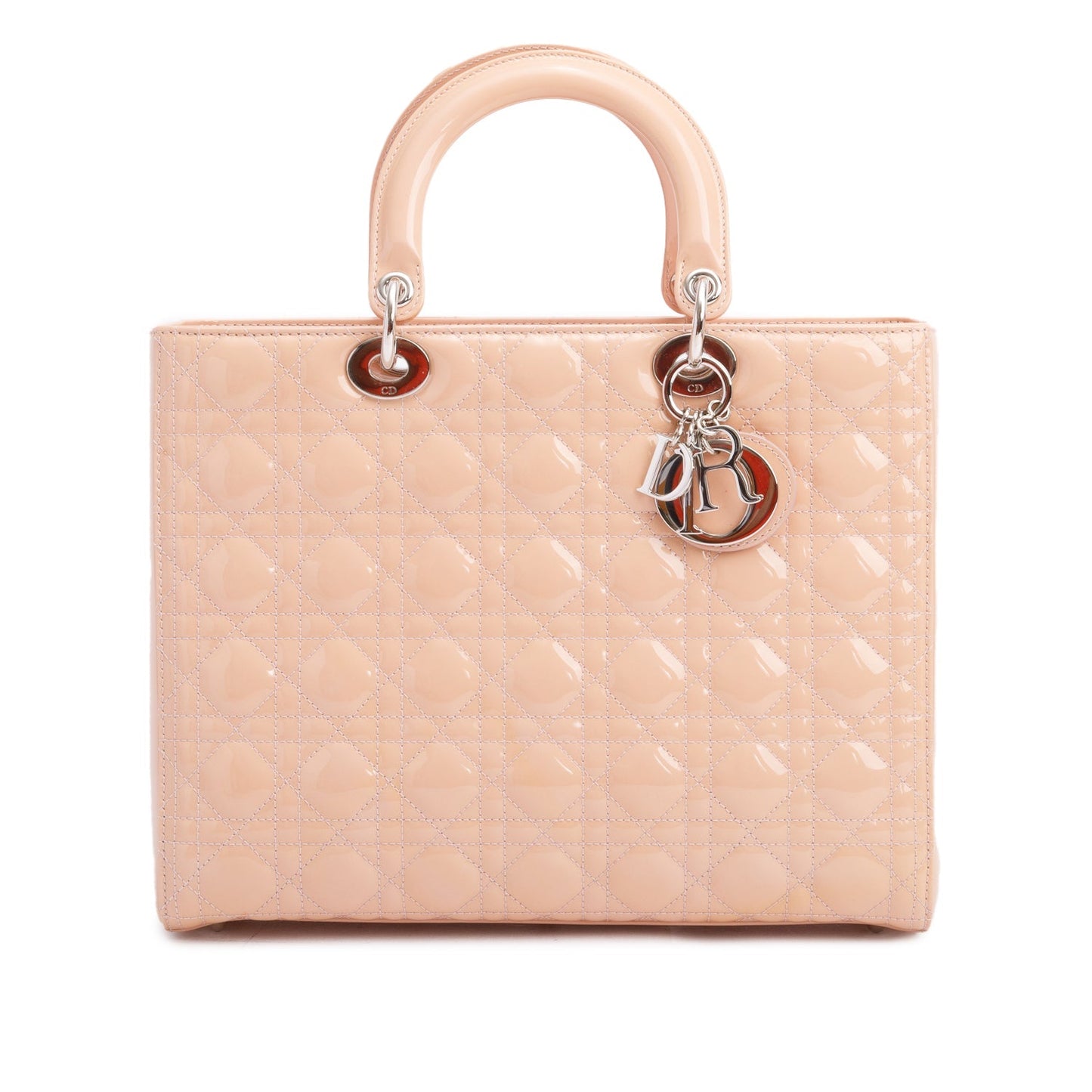 Christian Dior Beige Cannage Patent Leather Large Lady Dior Bag